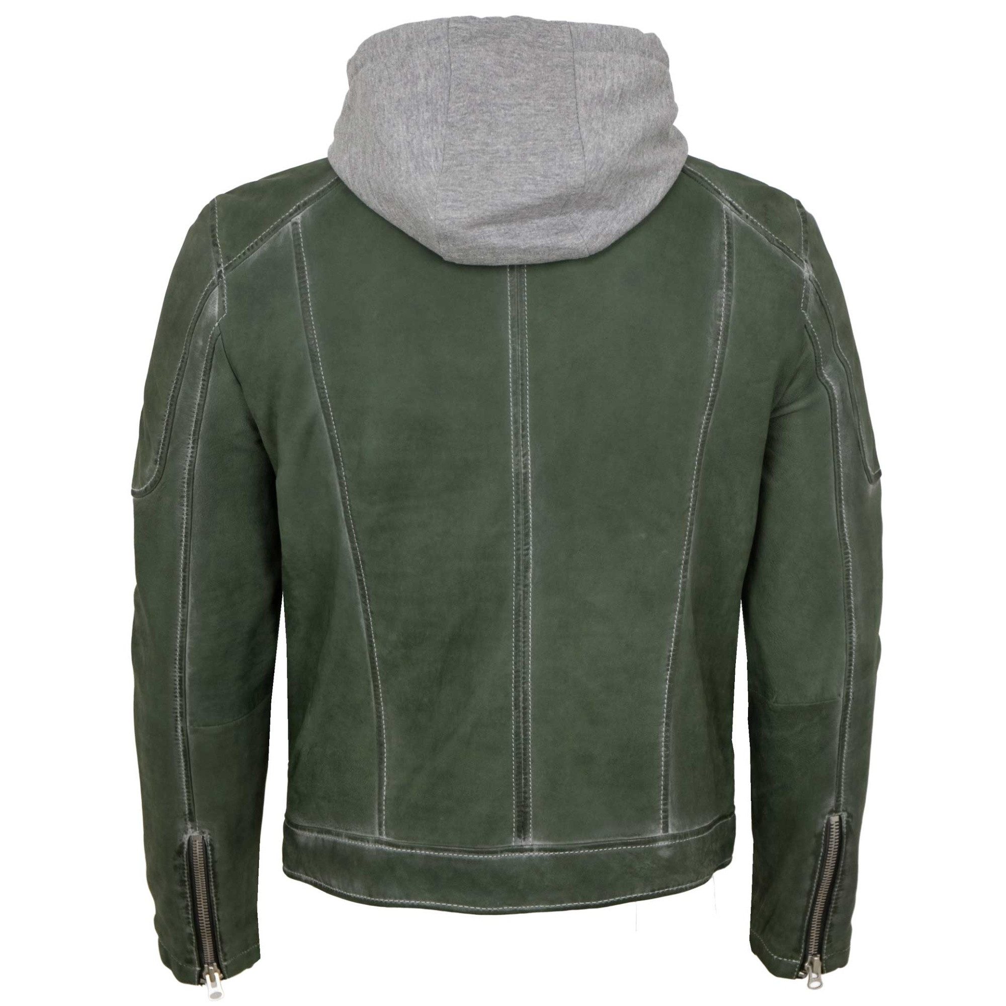 PUNCHBALL Lederjacke Doran Punchball - Herren Lederjacke Kapuze Lammnubuk grün antik – Bild 5 von 5