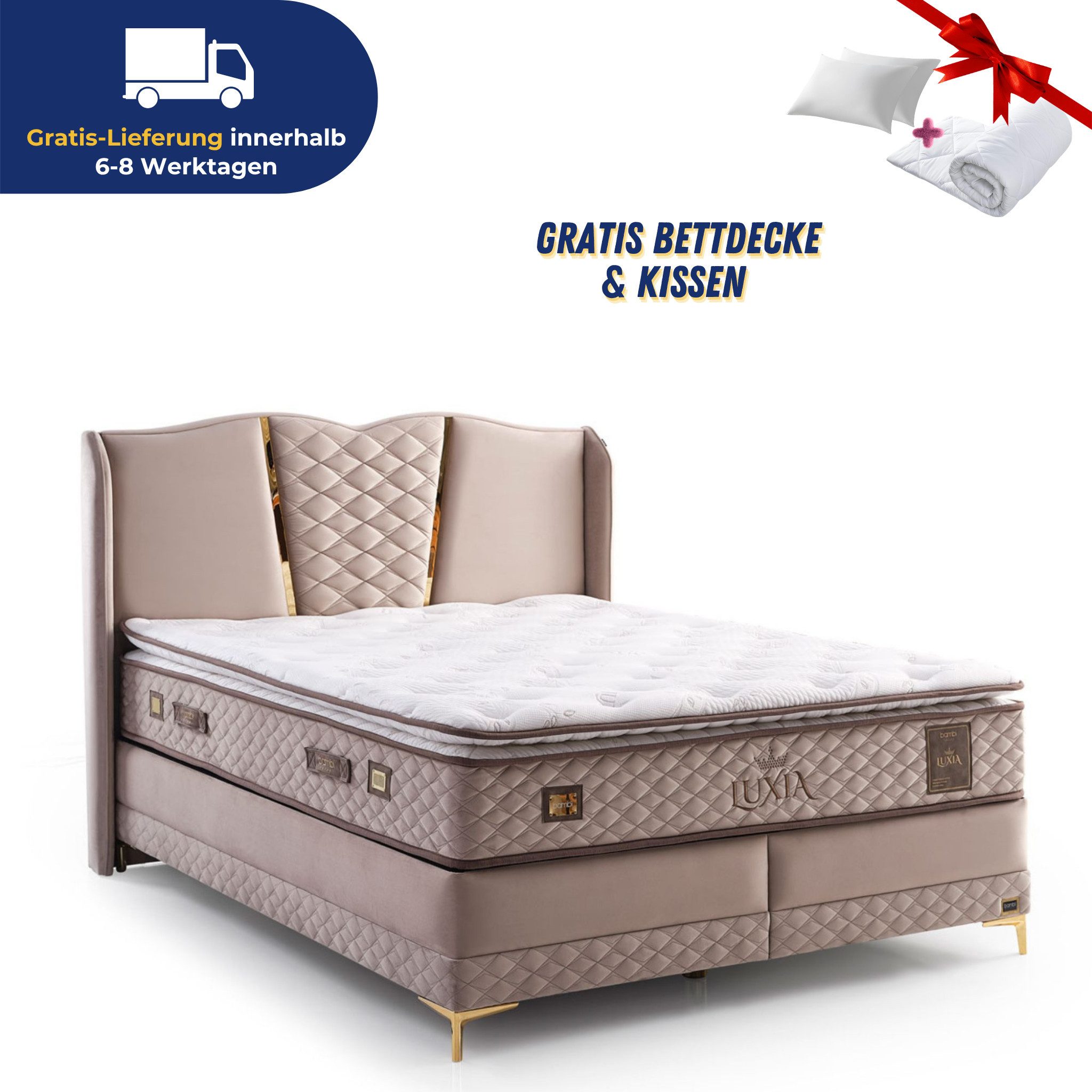 Bambi Boxspringbett mit Matratze mit Topper Polsterbett Hydraulisches Stauraumbett Luxia (2 Bettkästen, 1 Matratze mit Topper, inkl. Kopfteil, 4-St., Schlafzimmer Set), Doppelbett Stauraumbett