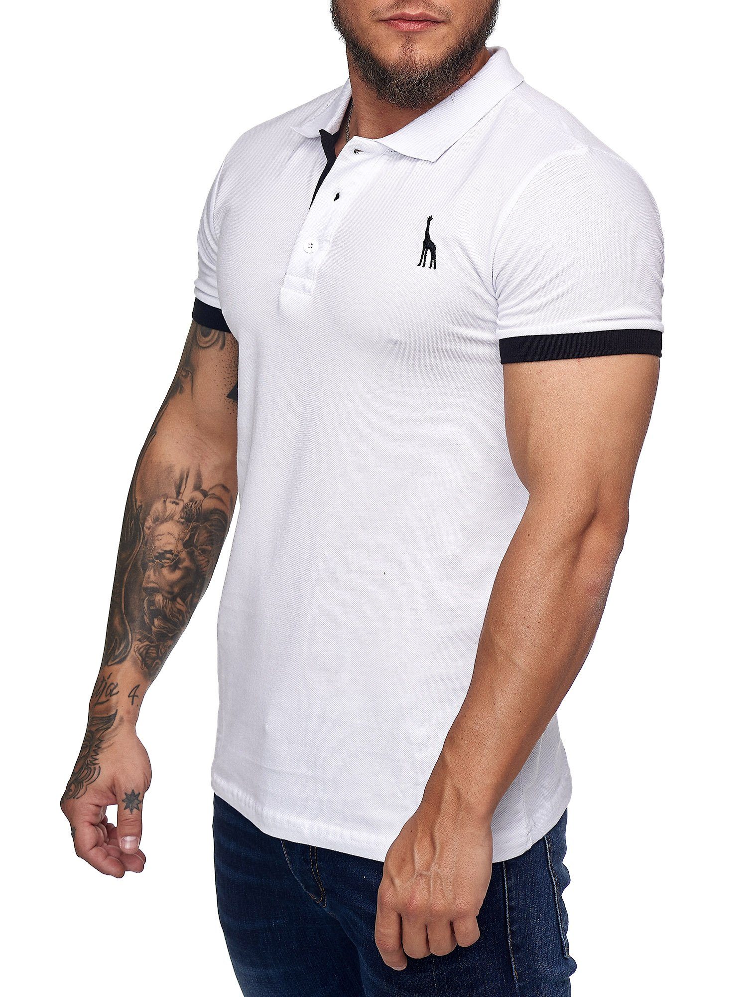 T-Shirt Kayna (Shirt Casual T-Shirt Polo Poloshirt Fitness Kurzarm Shirt Weiss 1404C Kurzarmshirt Tee, Polo John Kurzarm Printshirt 1-tlg) Herren Freizeit