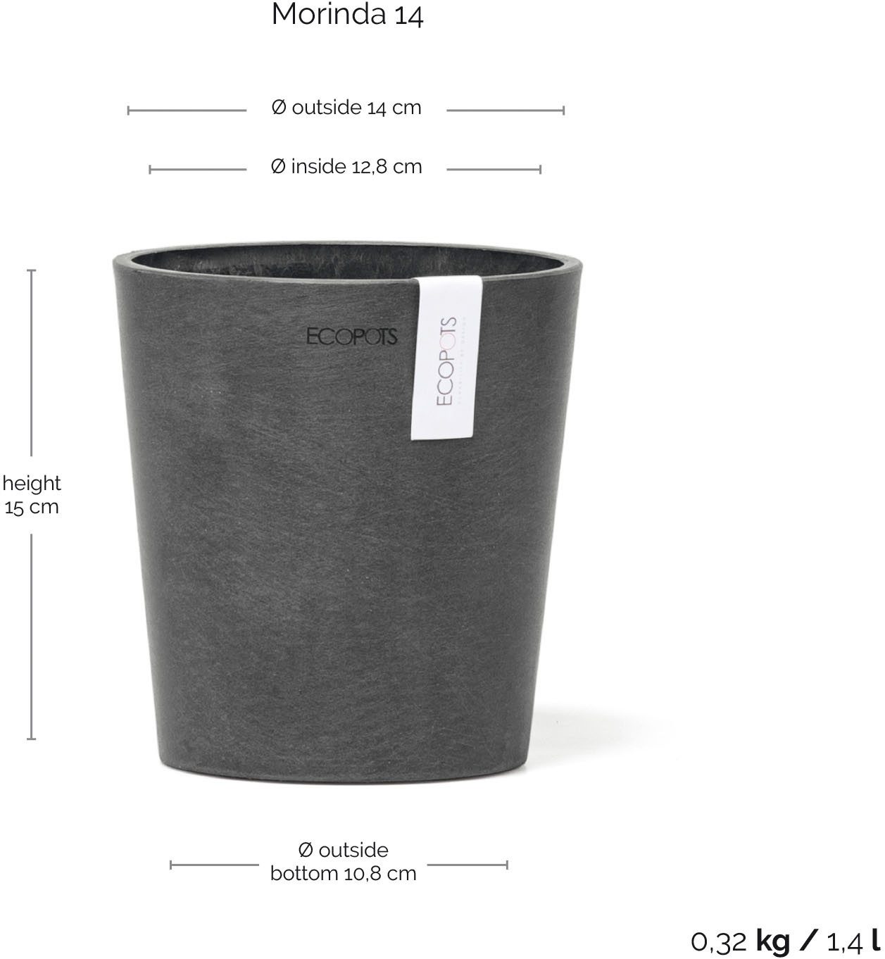 ECOPOTS Blumentopf Morinda, ØxH: 14,2x16 cm