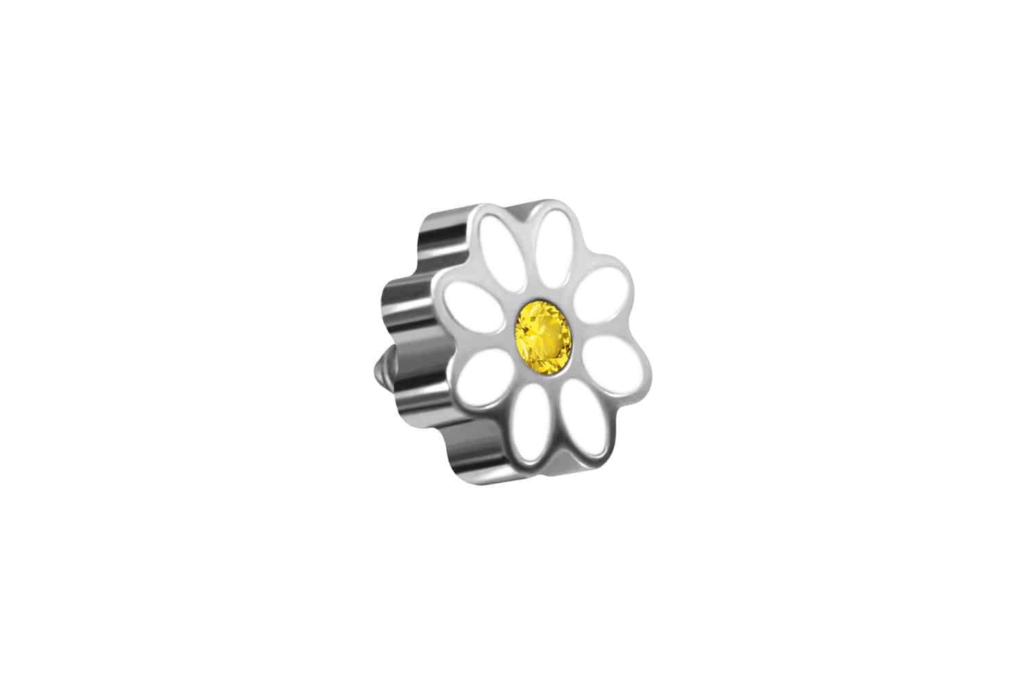 Piercing-Set Titan Schraubaufsatz mit Außengewinde GÄNSEBLÜMCHEN + KRISTALL