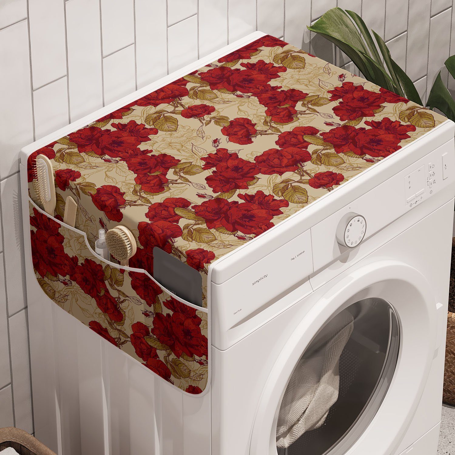 Abakuhaus Trockner, Romantische Anti-Rutsch-Stoffabdeckung Rote für und Rosen Badorganizer Jahrgang Waschmaschine