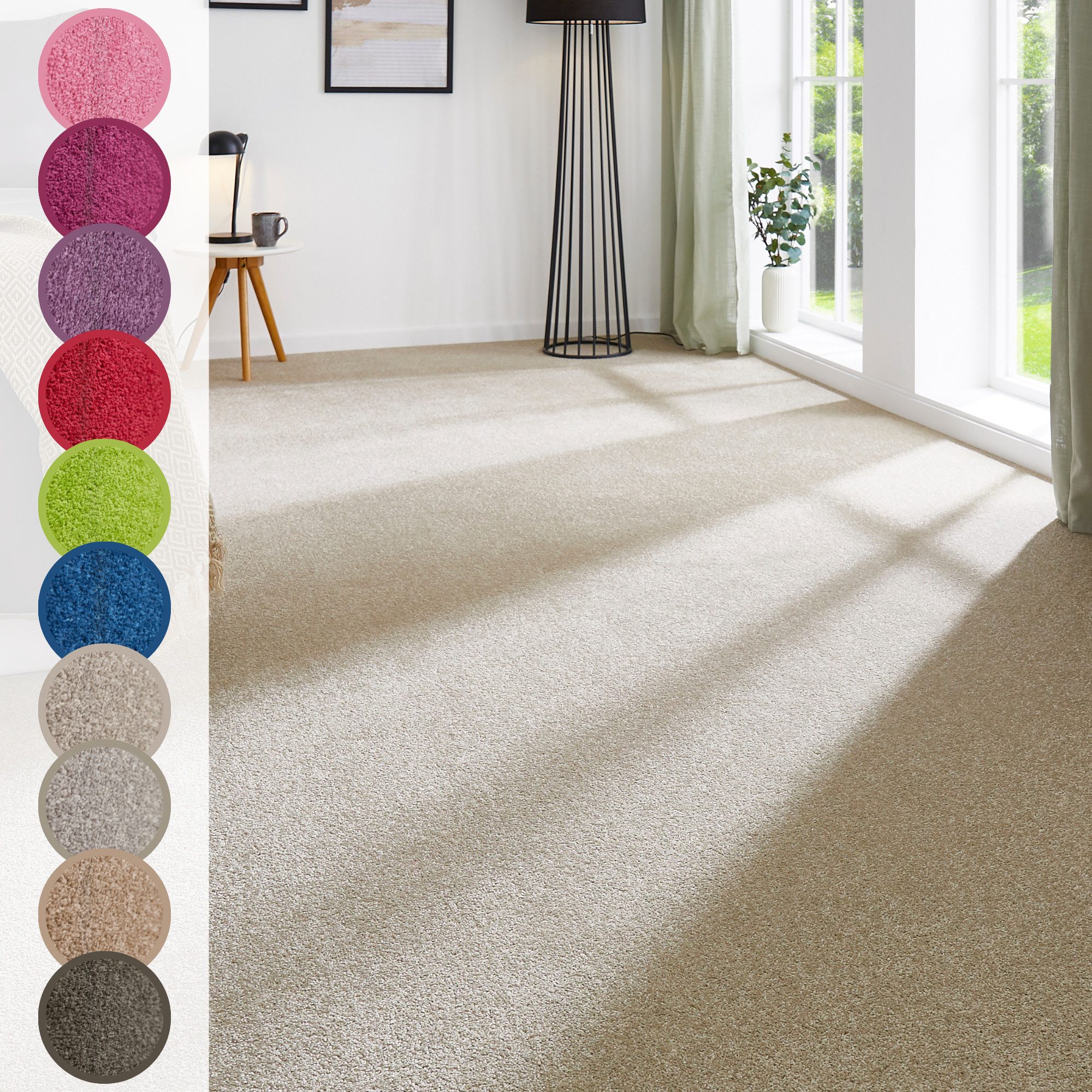 Andiamo Teppichboden Ines, Kräuselvelours, Gesamthöhe 8,5 mm, Luxusklasse LC2, rechteckig, Uni Farben, Breite 400 cm, strapazierfähig & pflegeleicht