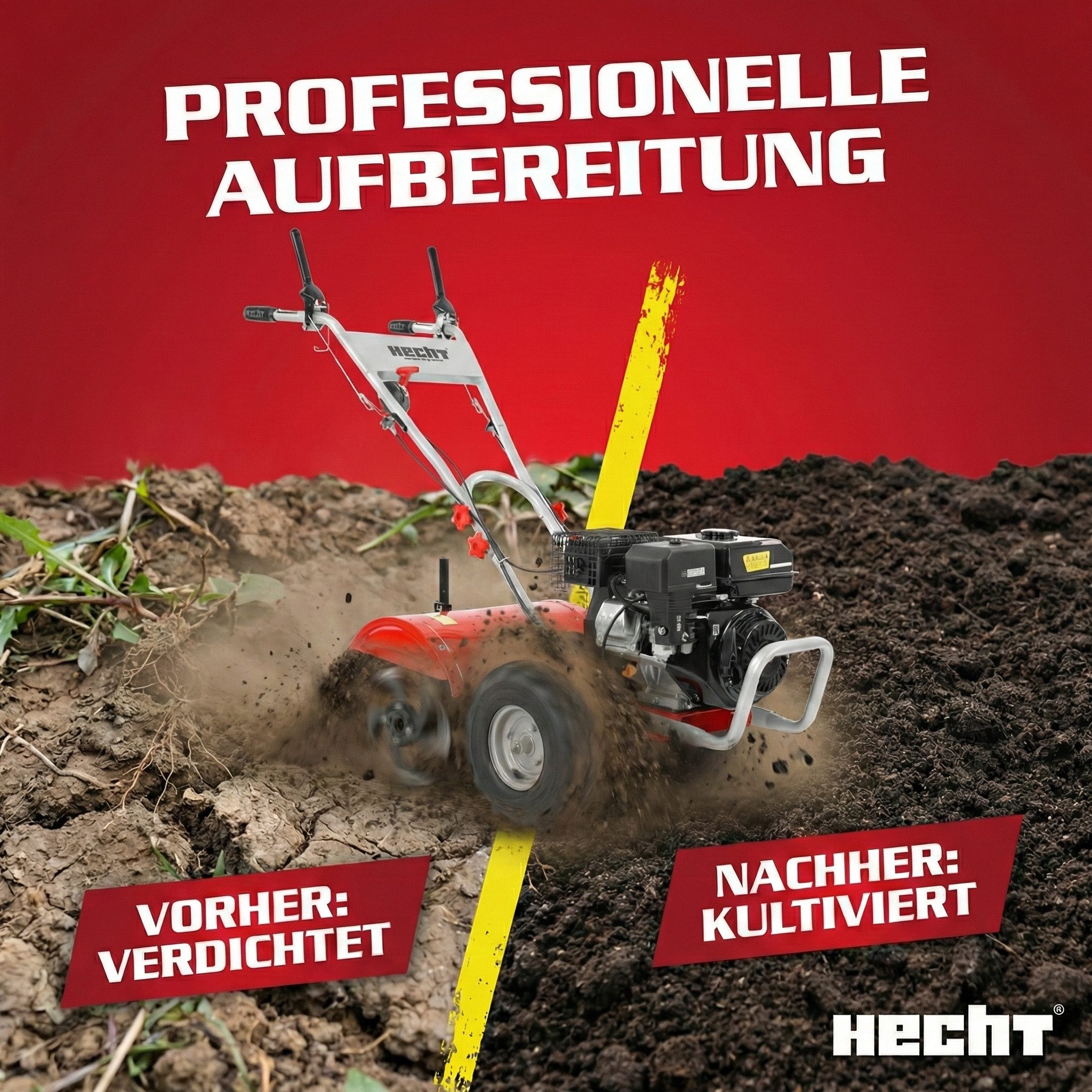 Hecht Benzinmotorhacke Gartenfräse 750 Gartenhacke Motorfräse Bodenhacke Bodenfräse, 50,00 cm Arbeitsbreite, 35 cm Arbeitstiefe, 6,5 PS, Stahlgehäuse