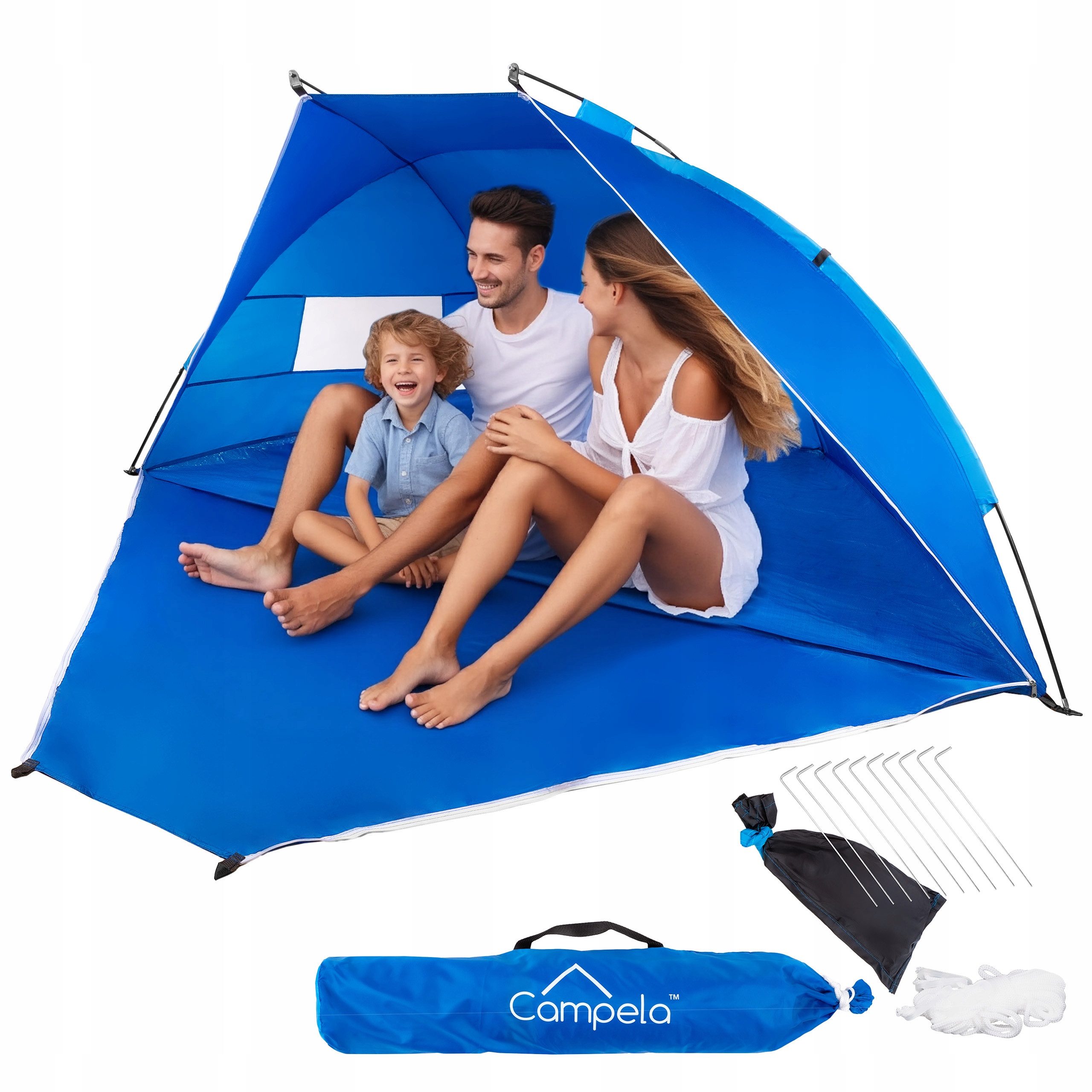 Campela Strandmuschel Strandzelt 2in1 Windschutz – UV-Schutz UPF50+ – leicht & stabil