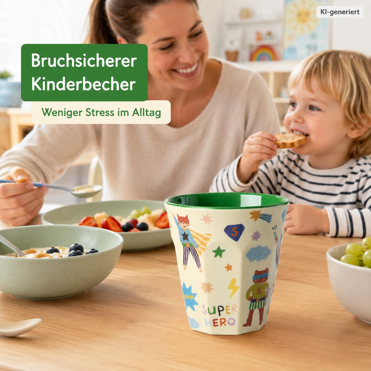 rice Becher Melamin Kinderbecher 250ml Grün Creme - Becher für Kita, 1-tlg., Melamin – Bild 5 von 5