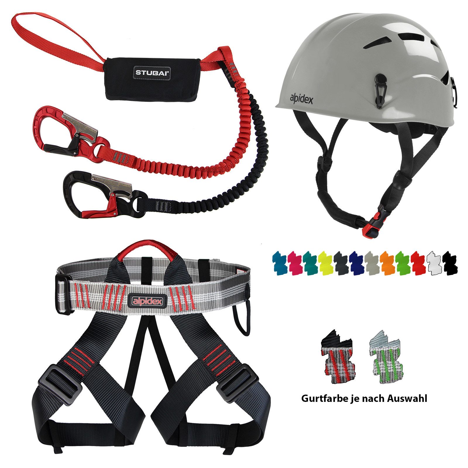 ALPIDEX Kletterhelm ALPIDEX Kletterhelm + Klettergurt + Stubai Klettersteigset BASIC 3.0