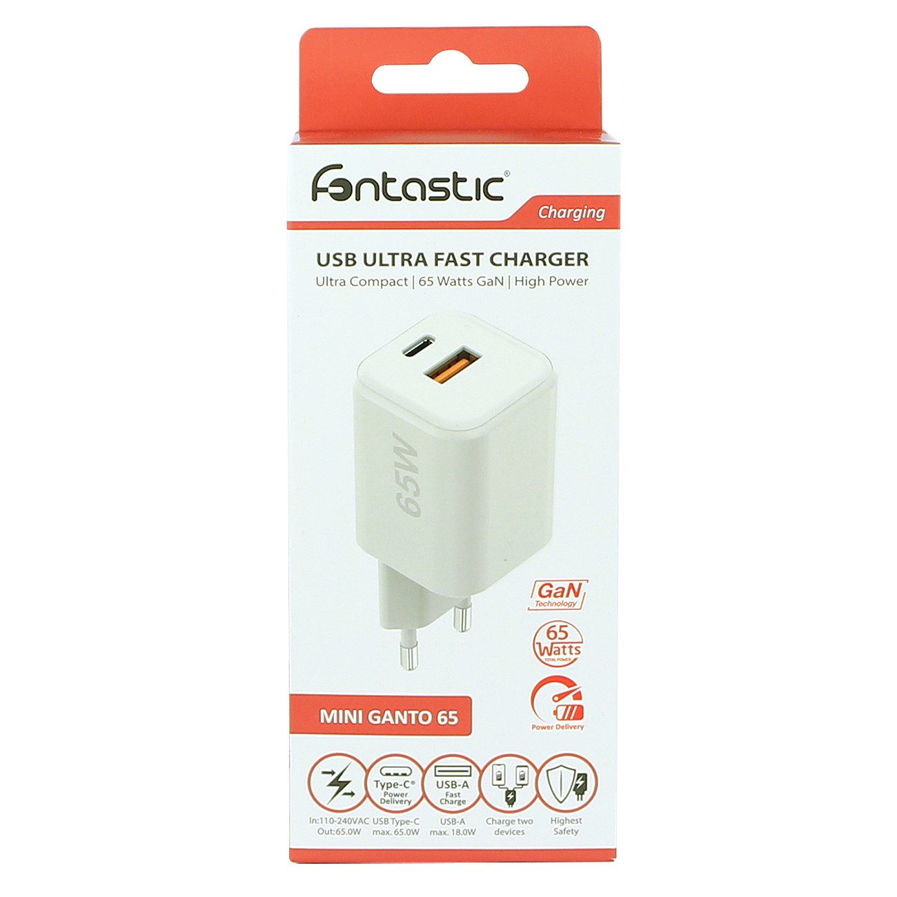 fontastic MINI GaNto 65W WS Schnelladegerät USB-A / USB-C USB-Ladegerät