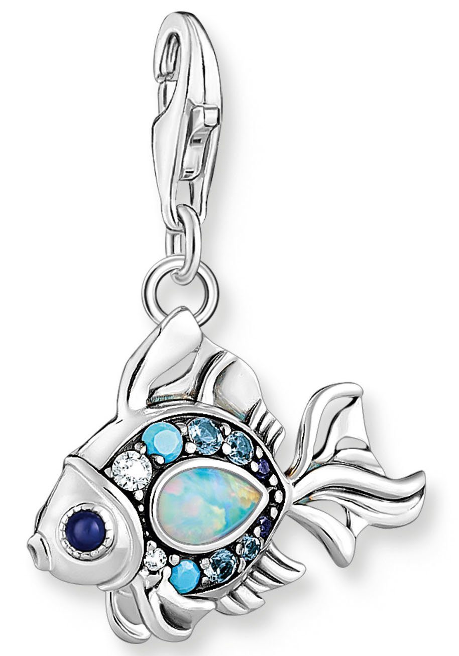 THOMAS SABO Charm-Einhänger Fisch mit blauen Steinen, mit Glas-Keramik Stein