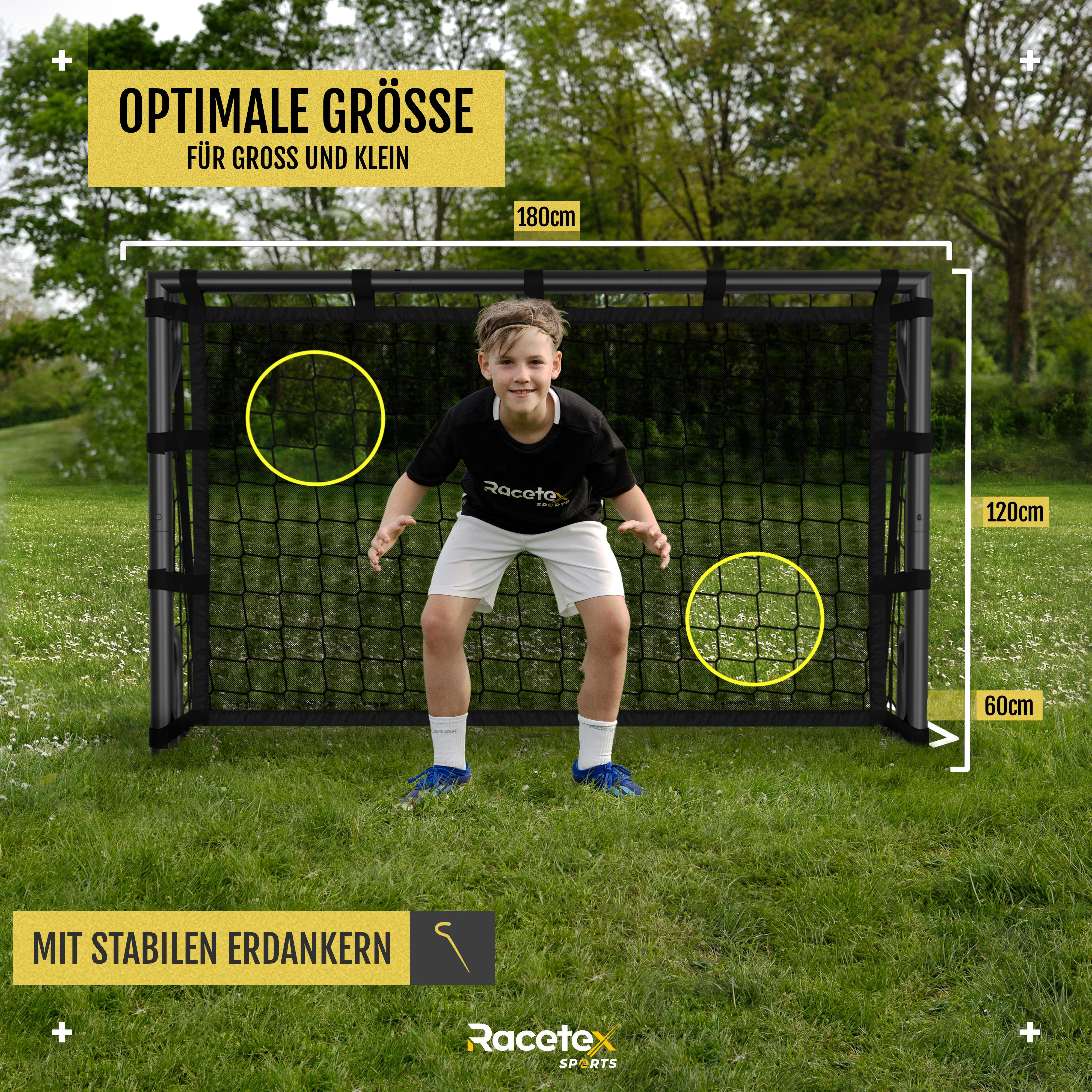 Racetex Fußballtor Racetex Black [MIT TORWAND] Anti-Rost beschichtet (WETTERFEST] Stahlrahmen Garten Fußball Tor inkl. 6 Erdanker), ⚽ UNSERE EMPFEHLUNG ⚽