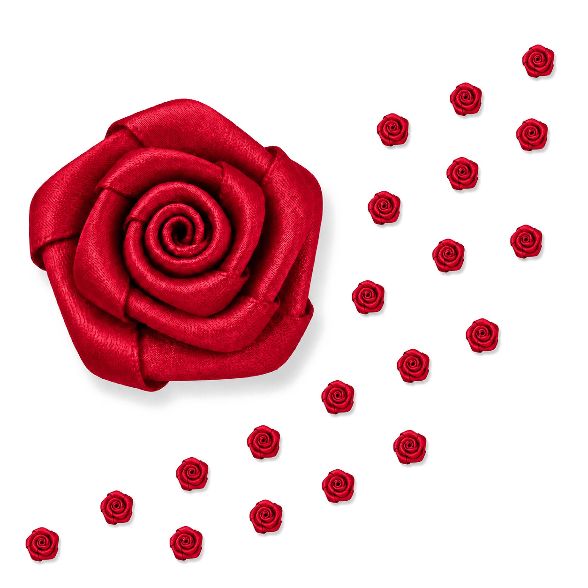 Creativery Streudeko, Satinrosen 10mm zum Basteln & Aufnähen 20 Stück Rot