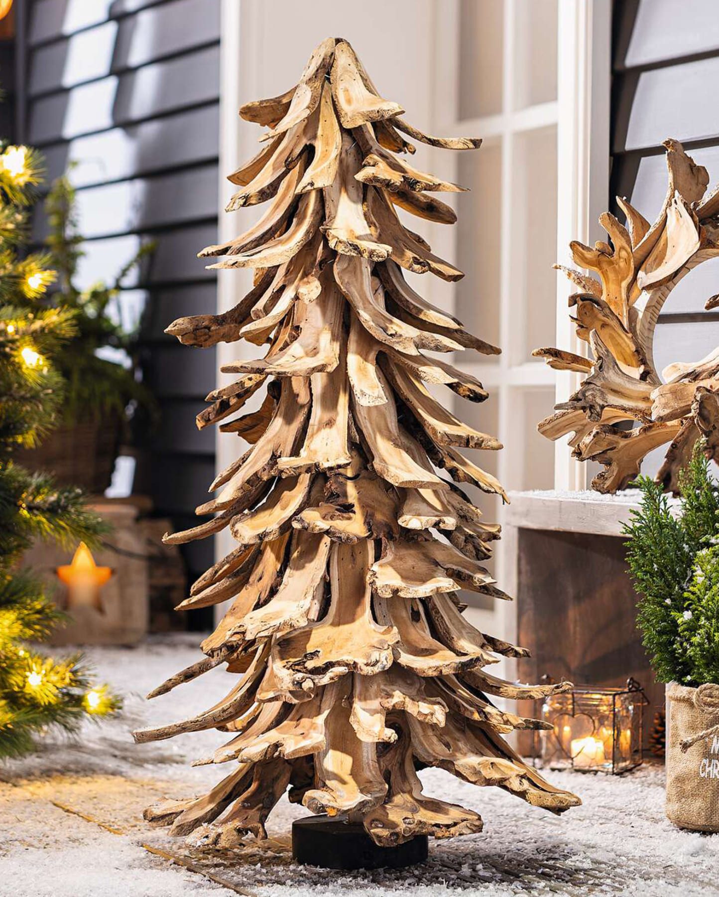 Dekoleidenschaft Künstlicher Weihnachtsbaum Dekotanne "Holzscheiben" Tannenbaum Alternative aus Massivholz, 90 cm hoch, Kunstbaum Weihnachten