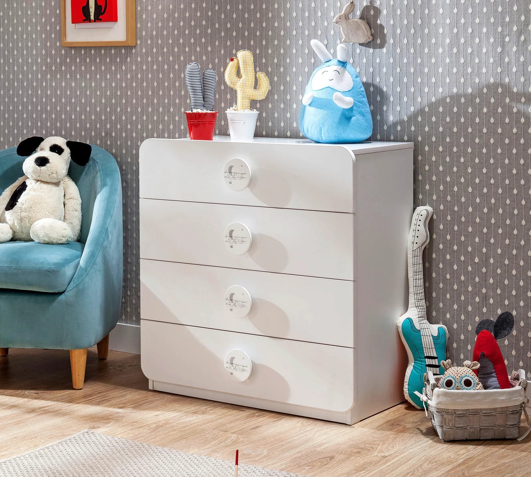 Möbel-Zeit Kommode Babyzimmer Kinderzimmer Kommode Baby Cotton mit 4 Schubladen