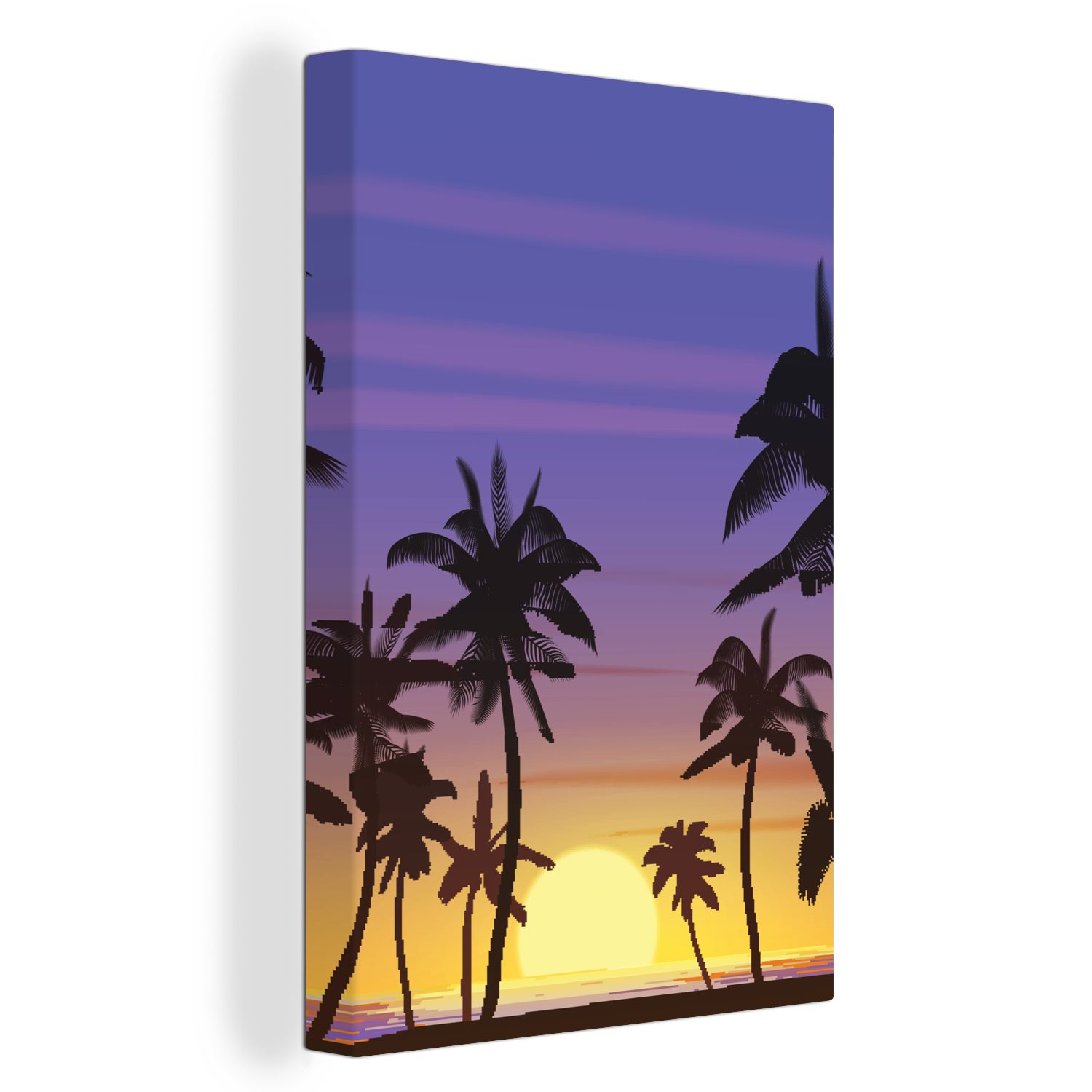 OneMillionCanvasses® Leinwandbild Sonne - Palme - Meer, (1 St), Leinwandbild fertig bespannt inkl. Zackenaufhänger, Gemälde, 20x30 cm