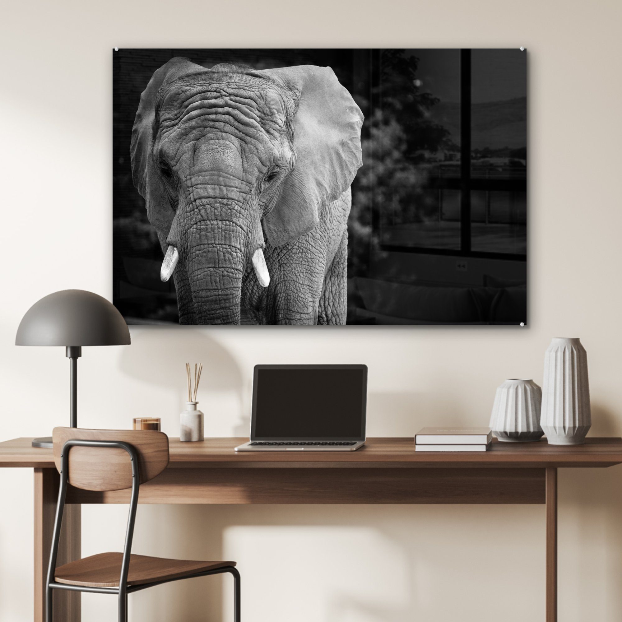 St), Elefanten Schlafzimmer bunt Wohnzimmer und Acrylglasbild MuchoWow eines in Porträt Acrylglasbilder Schwarz (1 & Weiß,