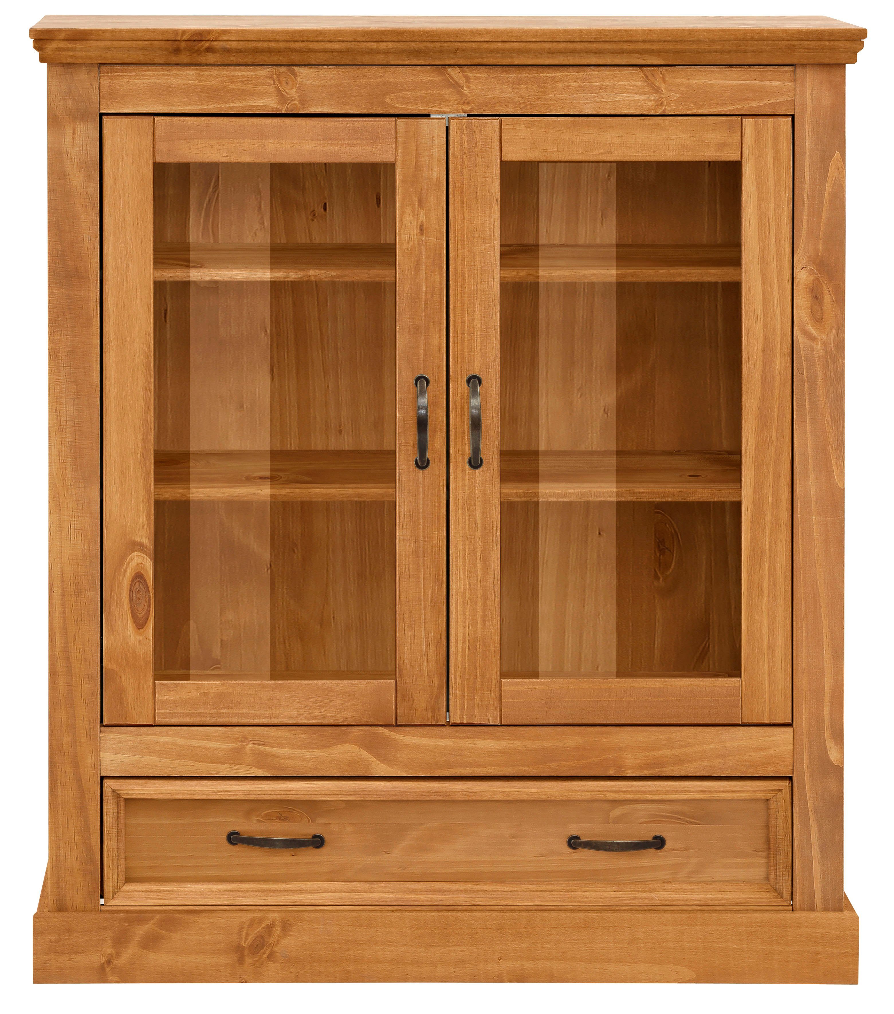 OTTO home Vitrine Selma Highboard aus massivem Kiefernholz, mit Griffen aus antikisiertem Metall – Bild 4 von 5
