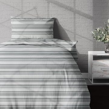 Bettwäsche Streifen grau, TRAUMSCHLAF, Mako Satin, 2 teilig, Streifen Design in angenehmer Farbgebung