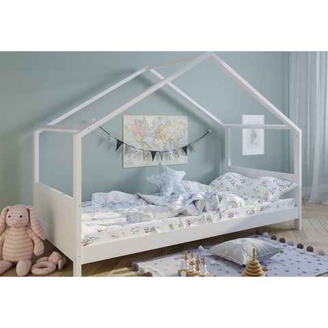 Kids Collective Hausbett Kinderbett Jugendbett 90x200 cm aus Massivholz Kiefer, außergewöhnliches Design, optional mit Matratze