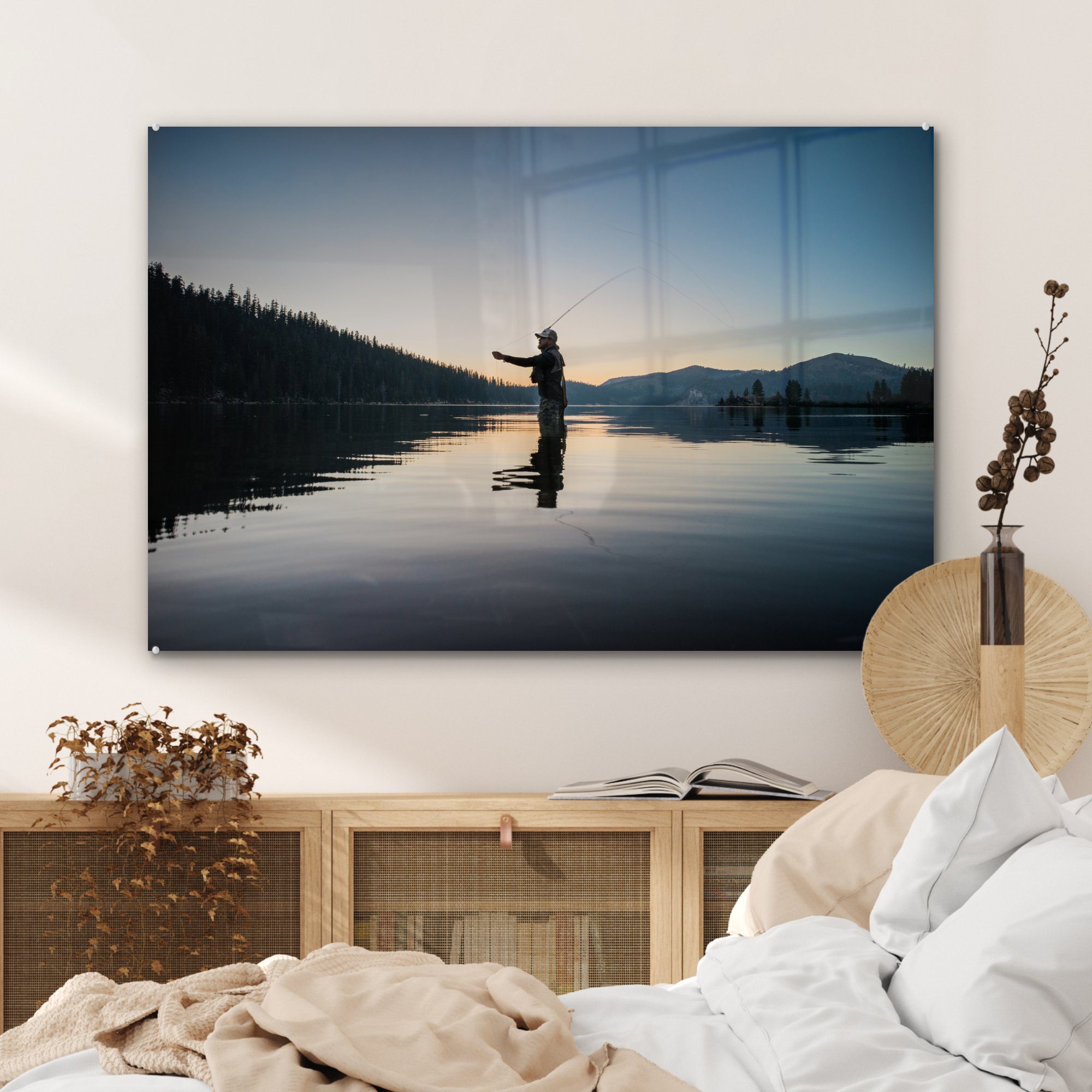 & Schlafzimmer Lake St), bei (1 Sonnenaufgang, MuchoWow Acrylglasbild Wohnzimmer am Fliegenfischer Tahoe Acrylglasbilder