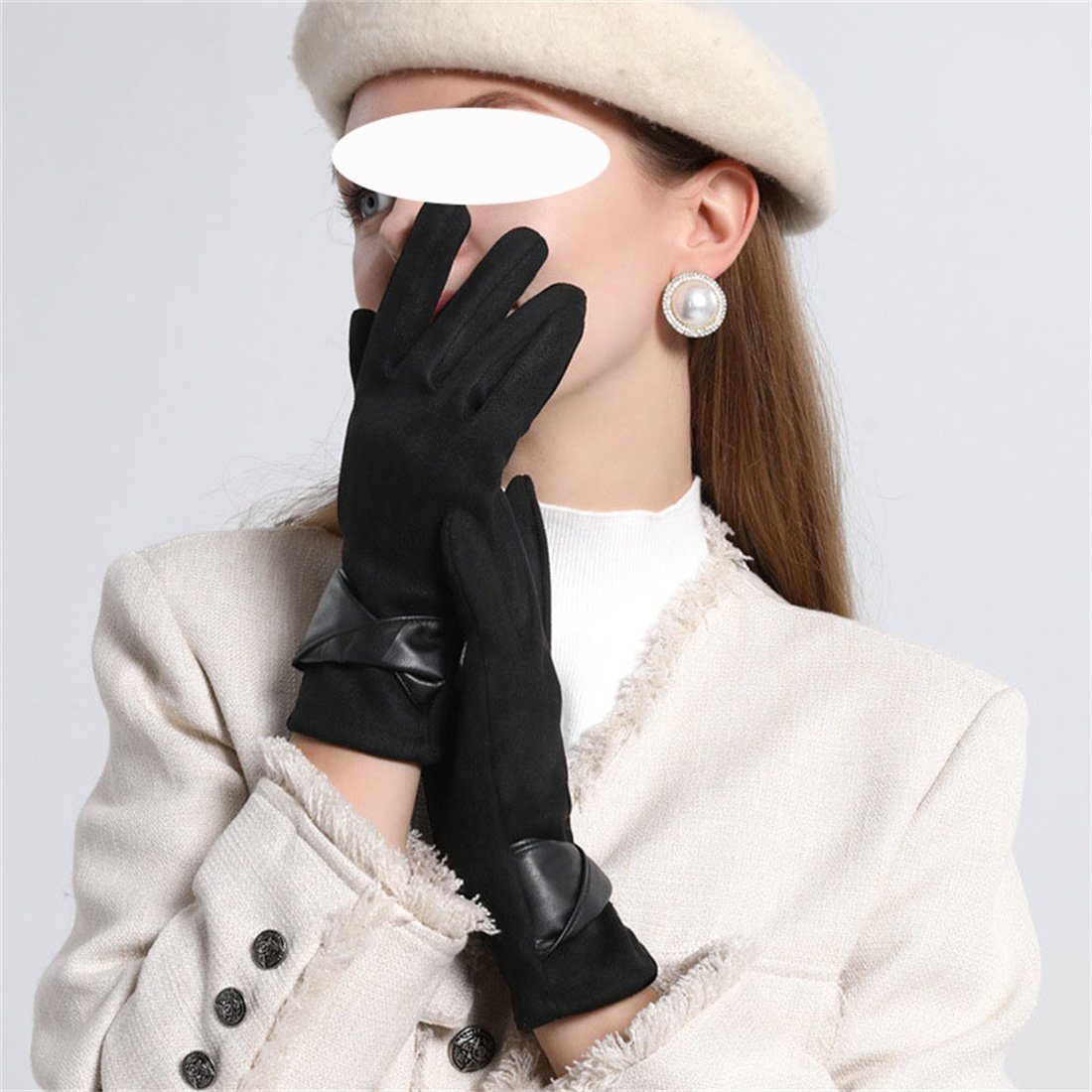 berührbarer Schleife Damenhandschuhe, Schwarz Fleecehandschuhe mit DÖRÖY warme Handschuhe Gepolsterte