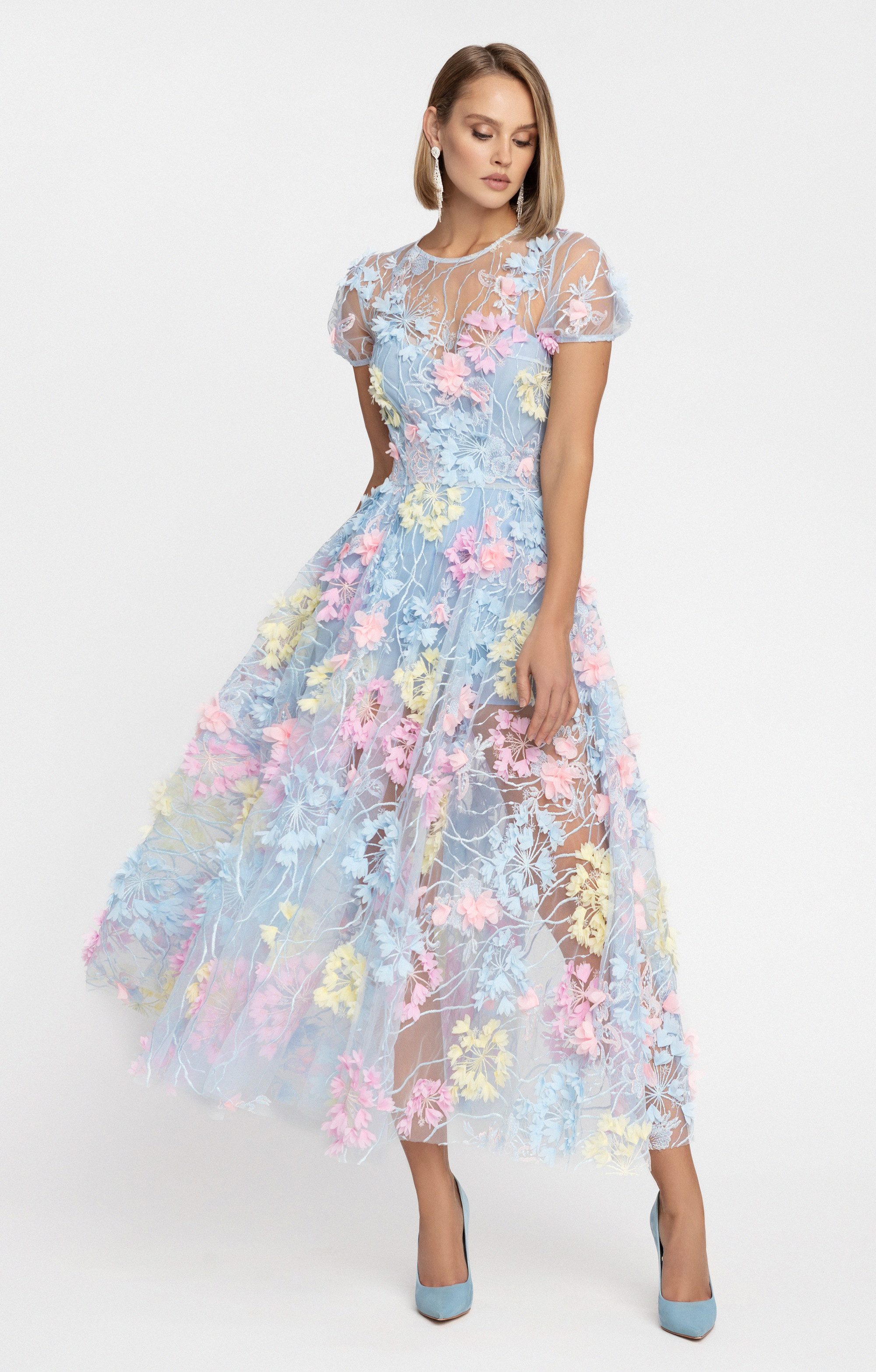 MATSOUR'I Cocktailkleid Hydrangea Blumenkleid, Reißverschluss am Rücken, Rundhals