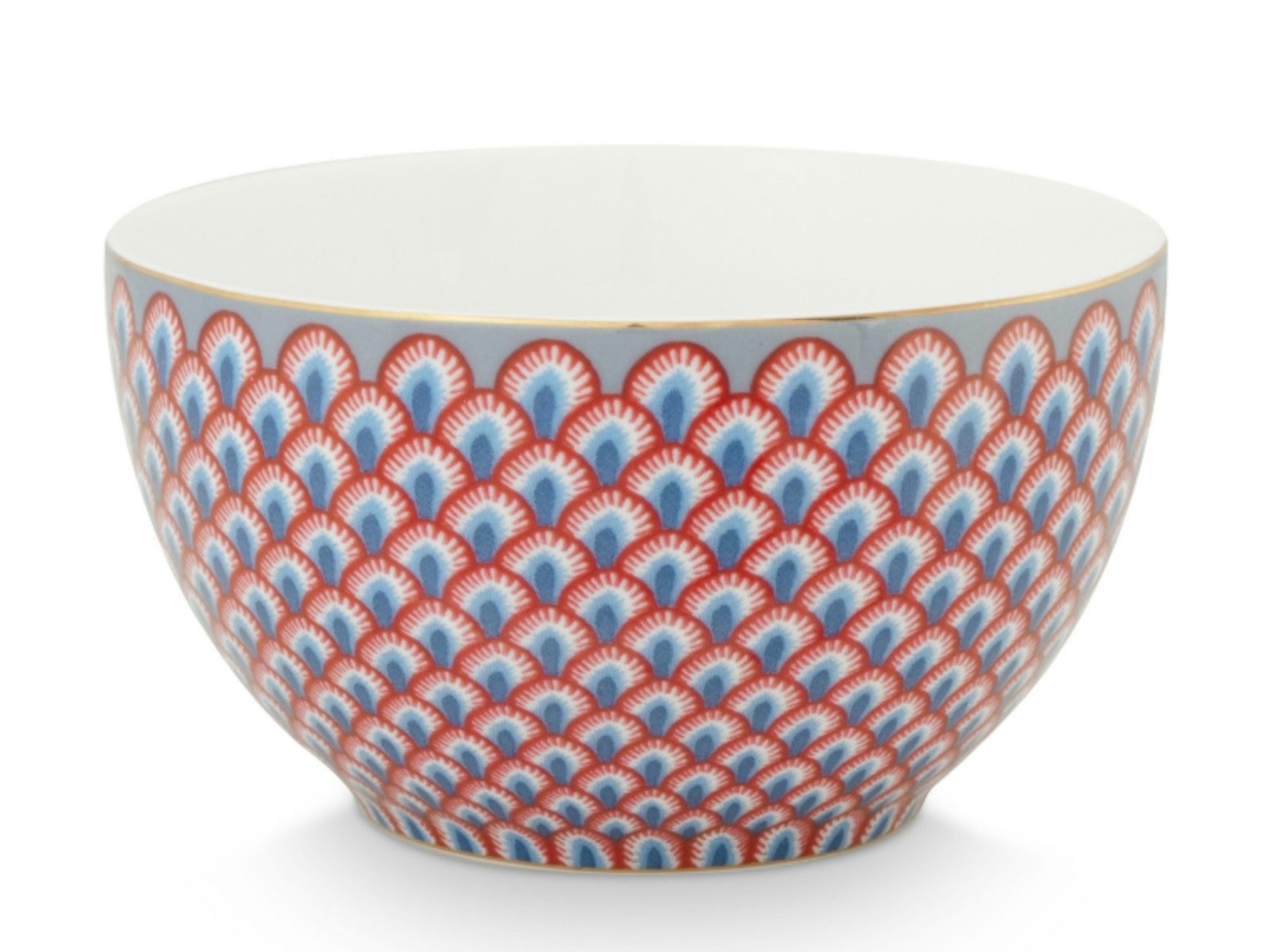 PiP Studio Schale Flower Festival Scallop Bowl LightBlue/red 9,5cm, Porzellan, (Schüsseln & Чаші), Bowl Flower Festival Scallop Red-Light Blue 9.5cm
