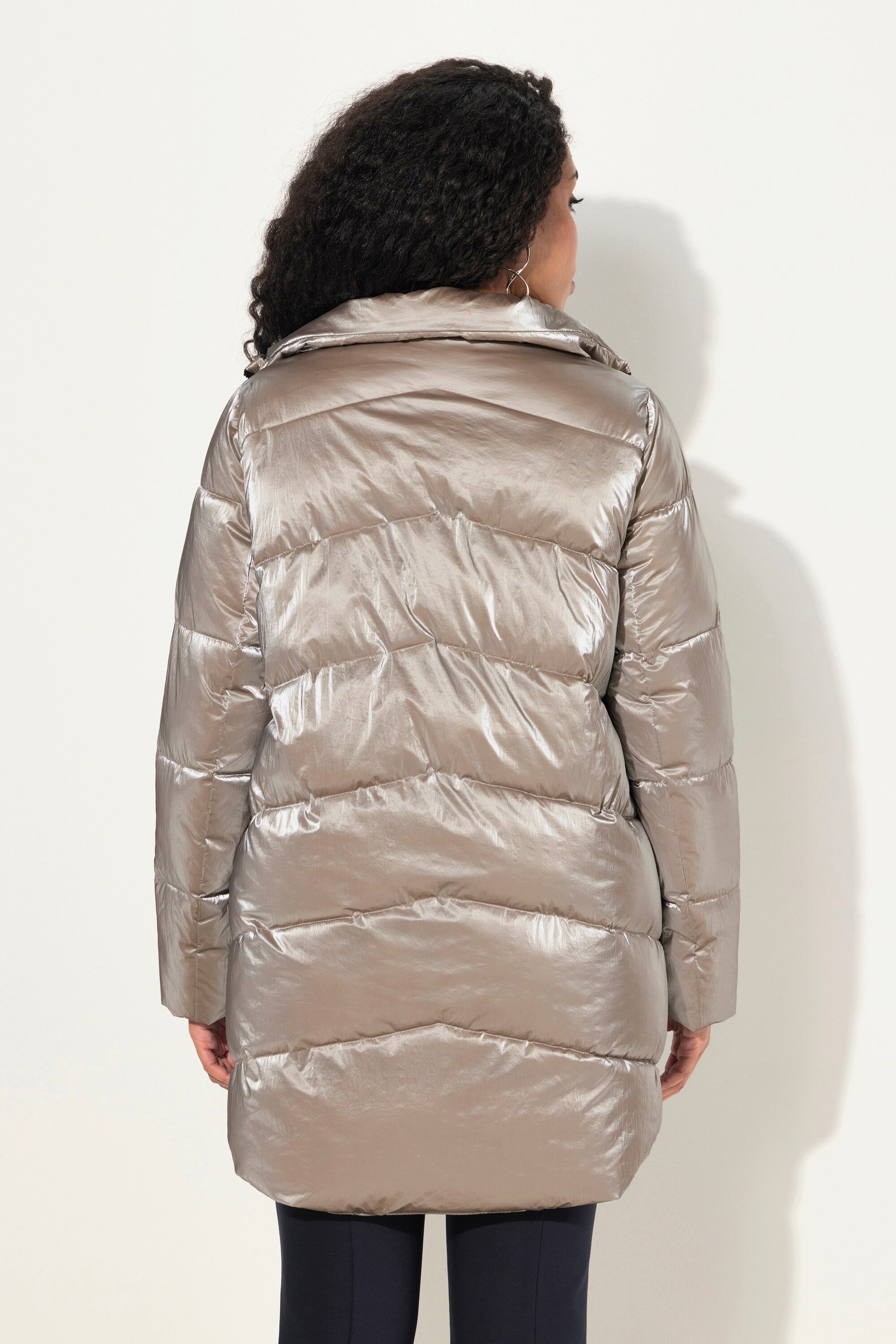 Ulla Popken Steppjacke Long-Steppjacke Saum-Zipper A-Linie Stehkragen