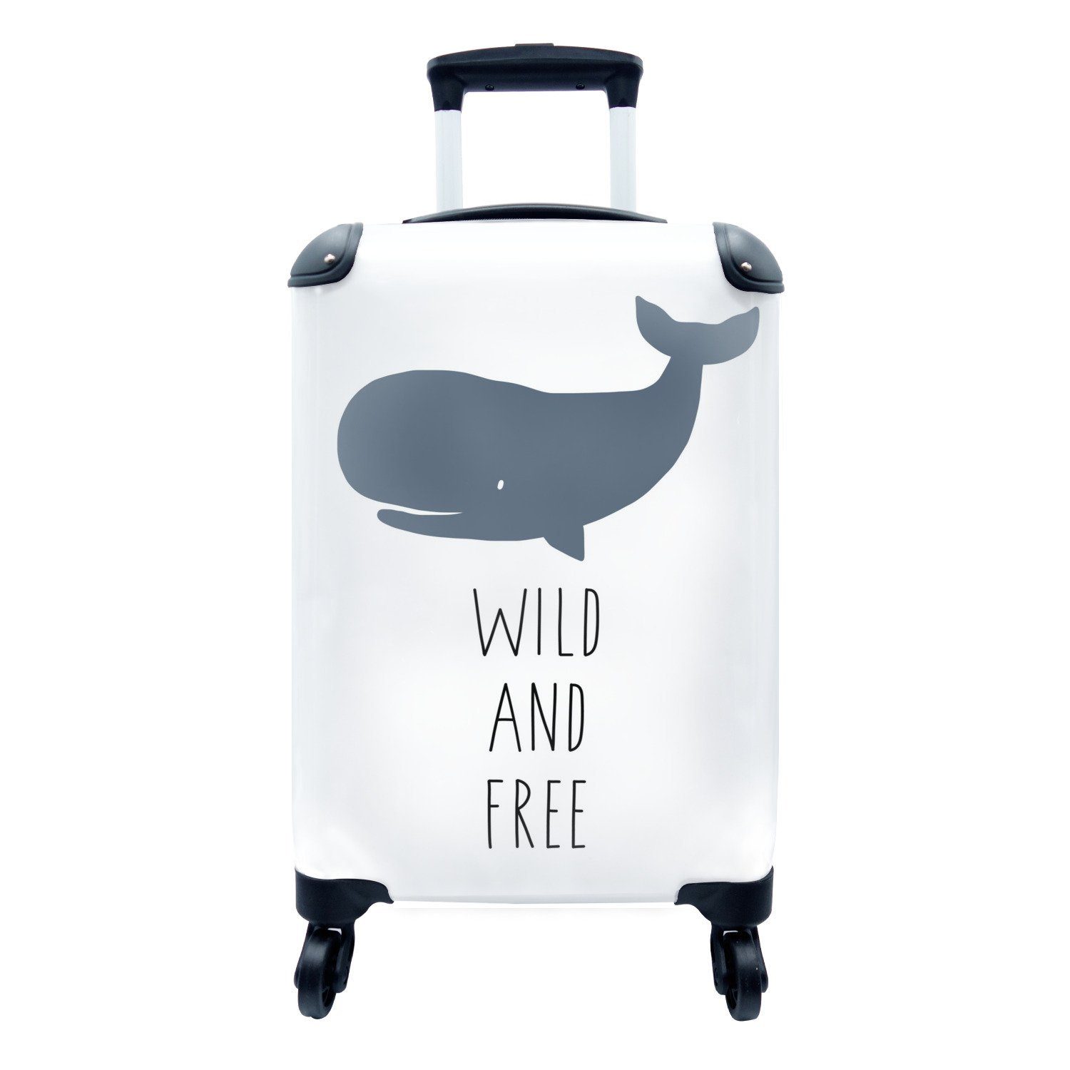 MuchoWow Handgepäckkoffer Zitate - Wild und frei - Wal - Illustration - Kinder, 4 Rollen, Reisetasche mit rollen, Handgepäck für Ferien, Trolley, Reisekoffer