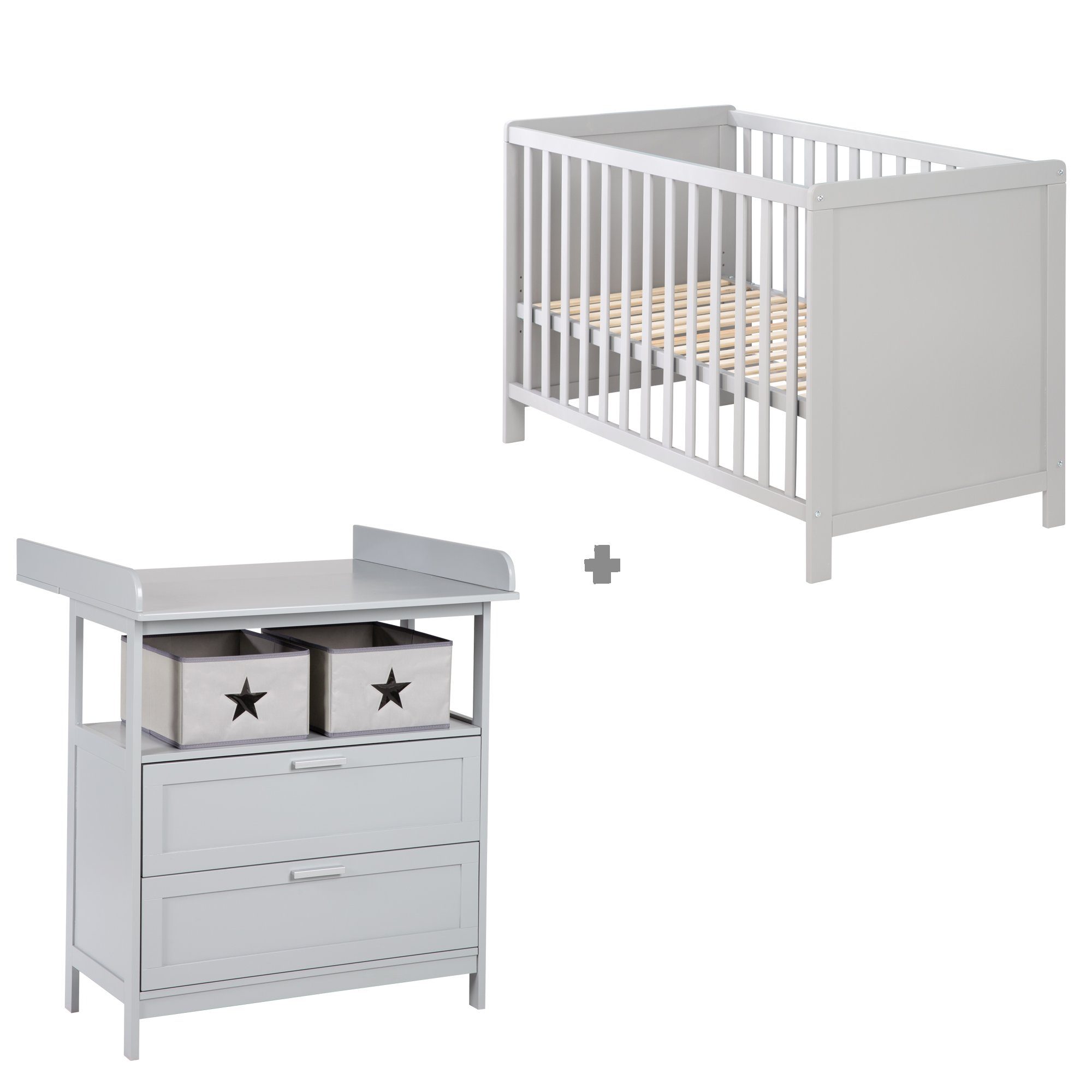roba® Babymöbel-Set Hamburg 2-teilig, (2-tlg), Beistellbett & schmale Wickelkommode