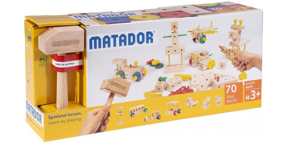 Matador Konstruktions-Spielset MATADOR 21070 - Maker M070, Baukasten, Holz, 70 Teile, Konstruktion...