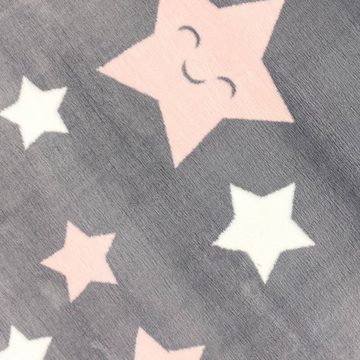 Kinderteppich Kinderzimmer-Teppich weich rosa-weißen Sternen in anthrazit, Teppich-Traum, rechteckig, Rundherum gekettelt, Allergiker-freundlich