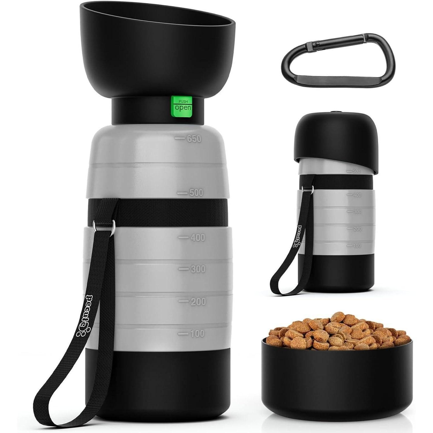 LuxusKollektion Trinkflasche Hunde Wasserflasche 650ml mit Lebensmittelbehälter 3-in-1