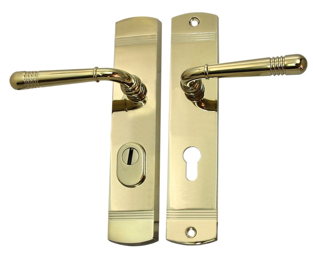 Häusler Onlinehandel GmbH Türbeschlag Schutzbeschlag Helena LS Messing poliert WE 72 Dr-Dr, Außenschild mit Stahleinlage
