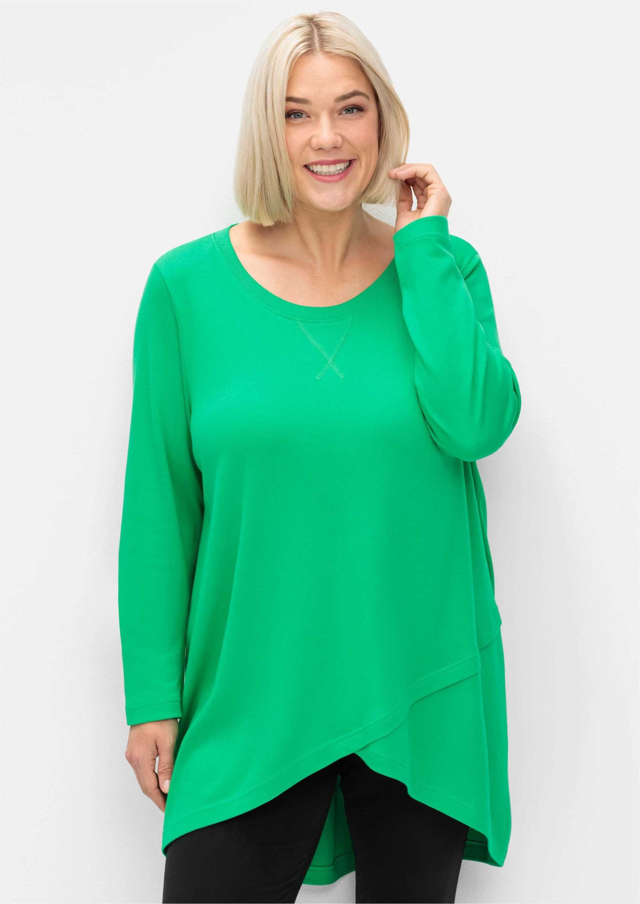 Sheego T-Shirt Longshirt Langarm in Wickeloptik, in leichter A-Linie günstig online kaufen