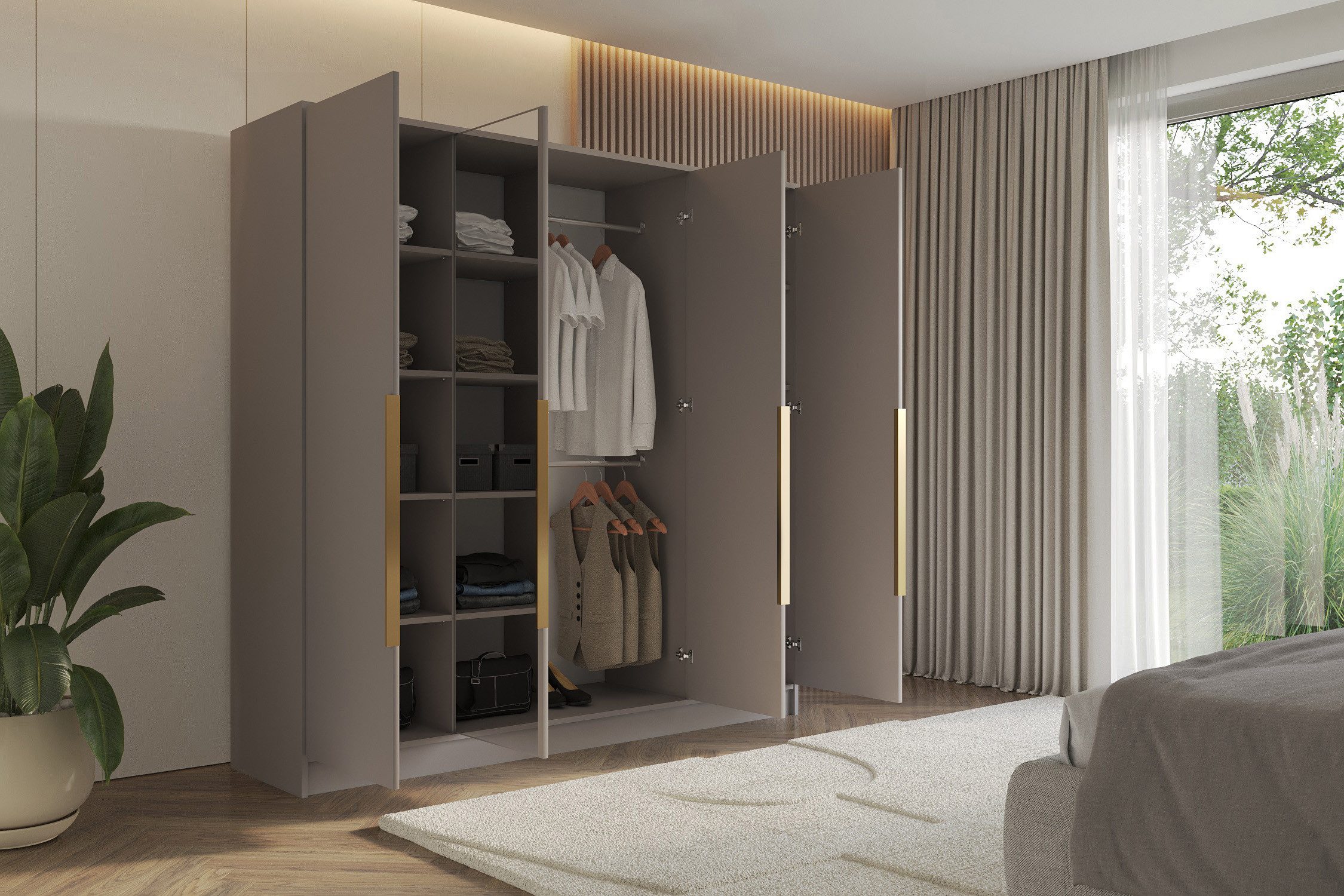 ALTDECOR Drehtürenschrank LESE (Kleiderschrank Garderobenschrank mit viel Stauraum, Moderner Schrank) Vielseitiger Drehtürenschrank mit Spiegeltüren Spiegel Flü – Bild 4 von 5