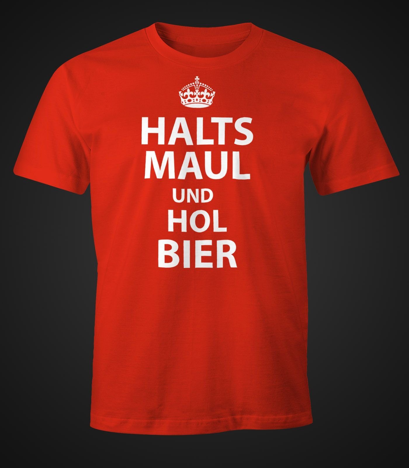 Maul hol Moonworks® mit rot Print-Shirt Fun-Shirt MoonWorks Halts T-Shirt Print und Bier Herren