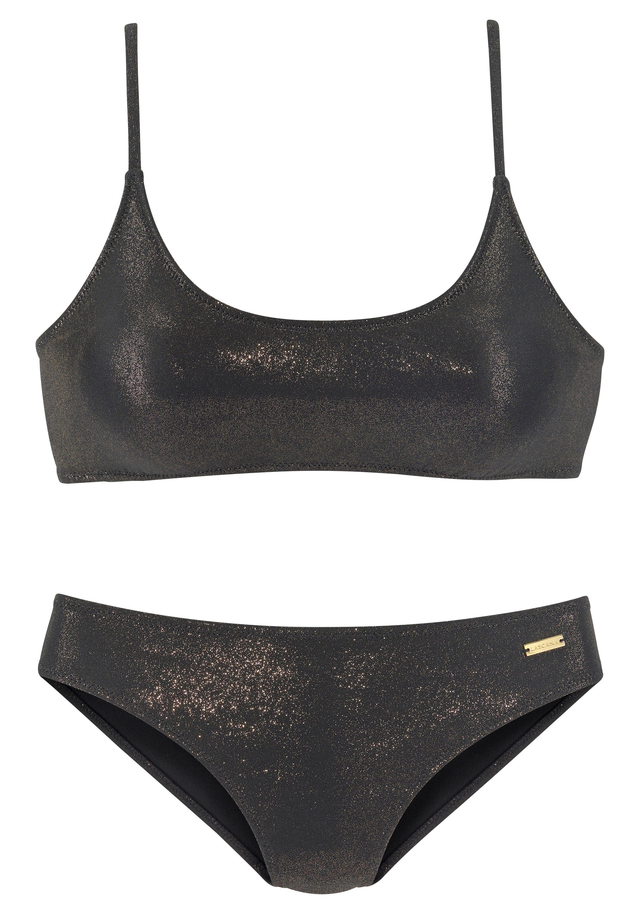 LASCANA Bustier-Bikini mit schwarz Glanzbeschichtung goldfarbener