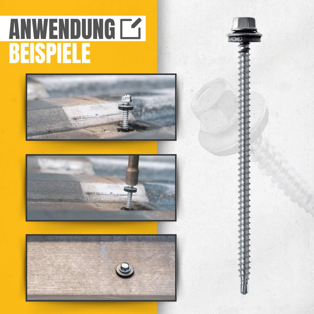 STRÜBER Schrauben- und Dübel-Set Trapezblechschrauben - Selbstbohrende Bohrschrauben mit Dichtscheibe, (250 St) – Bild 4 von 5