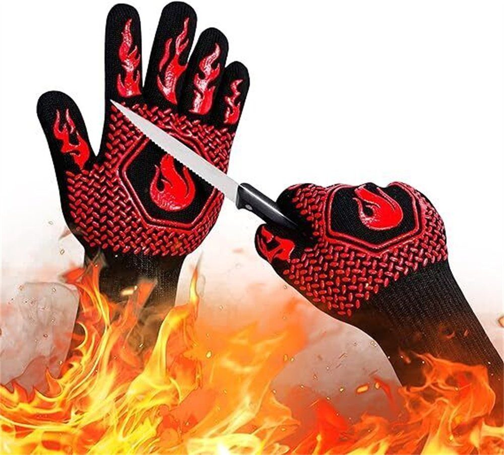 Feuerbeständige Rutschfeste Schnittbeständige Dekorative Silikonhandschuhe Grill 1472°F, Handschuhe Handschuhe Fäustlinge rot