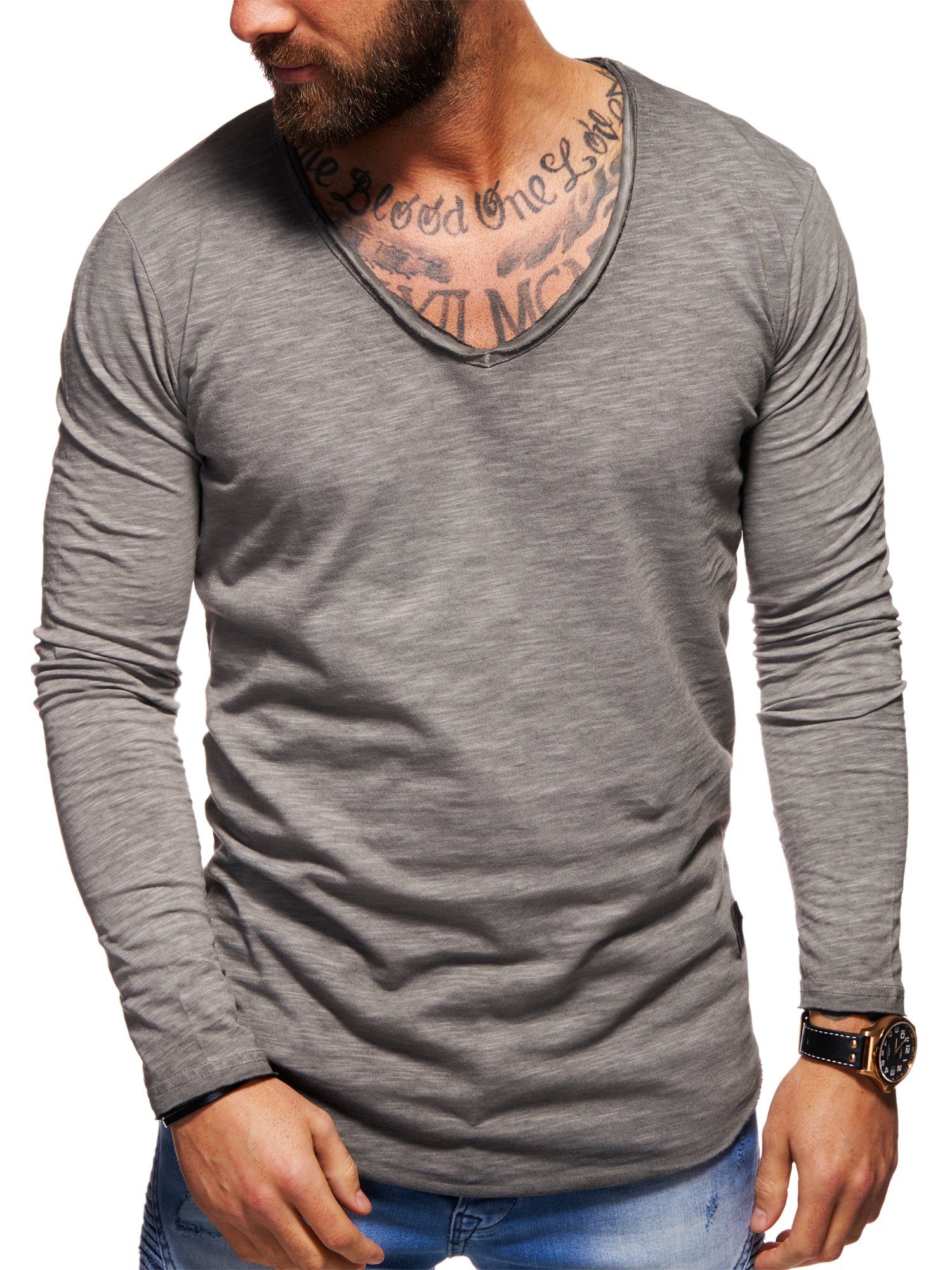 Style-Division Longsleeve SDJOLIET Basic V-Neck im Oversize-Look