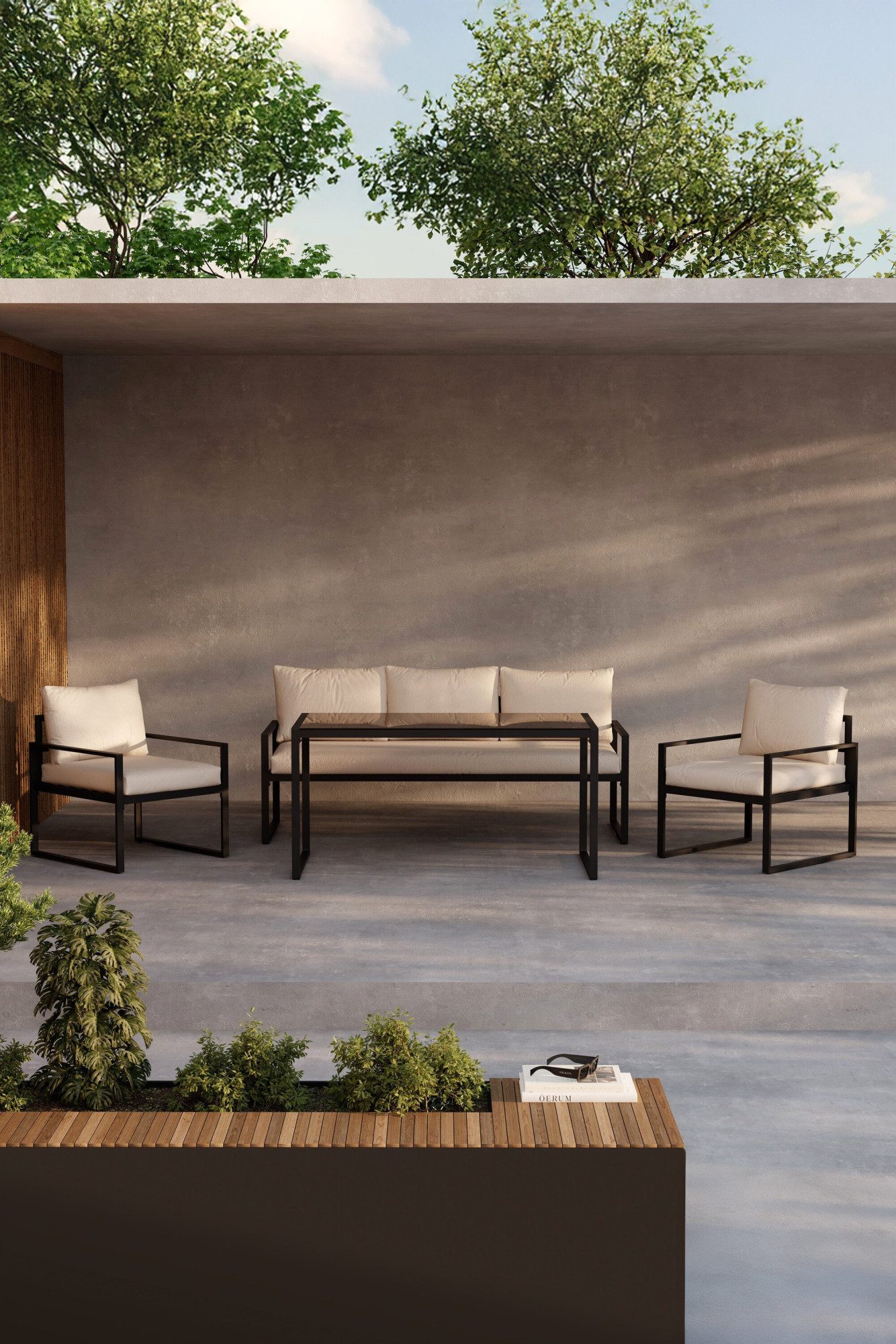 Venture Home Gartenlounge-Set Catania, großzügiges Outdoor-Set für hohen Sitzkomfort, (4-tlg), Loungemöbel mit Stoffbezug, angenehm, weich