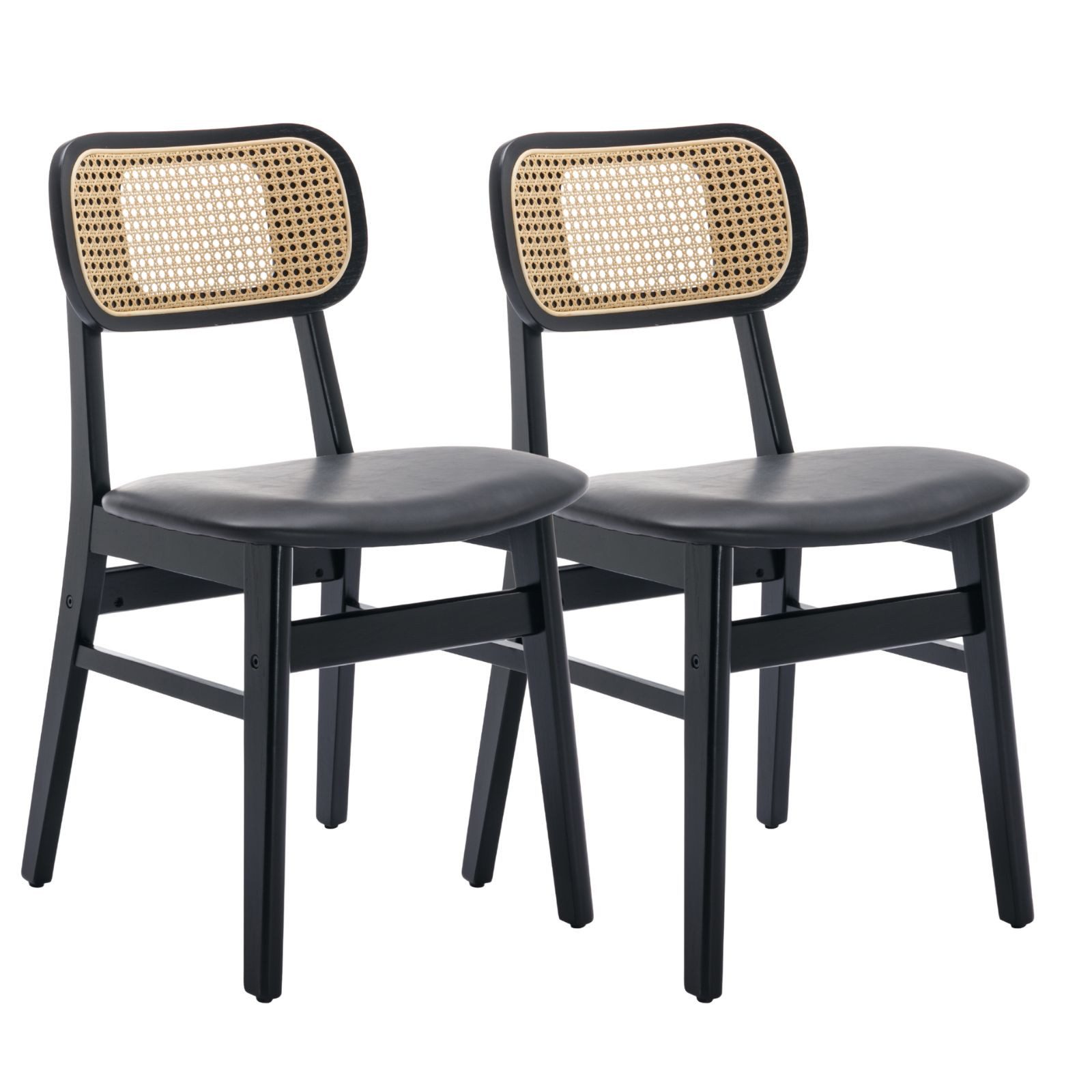 CHAIRUS Stuhl Küchenstuhl Esszimmerstuhl mit Massivholzbeinen für Küche/Wohnzimmer (2 St), Arbeitsstuhl, Rattan-Stuhl, Bequemer Kunstfell/Leder-Sitz