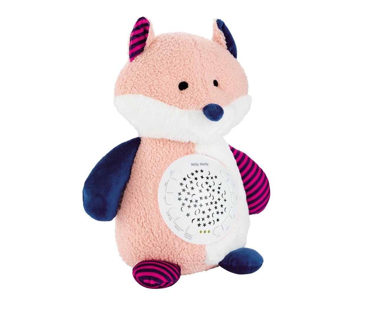 LeNoSa Projektionslampe Baby-Kinderzimmer Nachtlicht Spielzeug Sternenhimmel Fuchs und mit rosa Projektor, Melodien, Schaf, Plüschtier