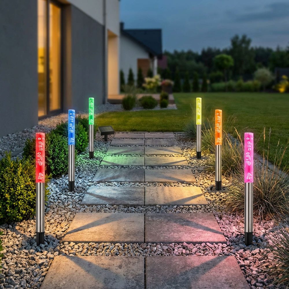 Haushalt International LED Solarleuchte, LED-Leuchtmittel fest verbaut, Farbwechsel, Solarleuchte Erdspieß Farbwechsel Stecklampe Luftblasen 6x