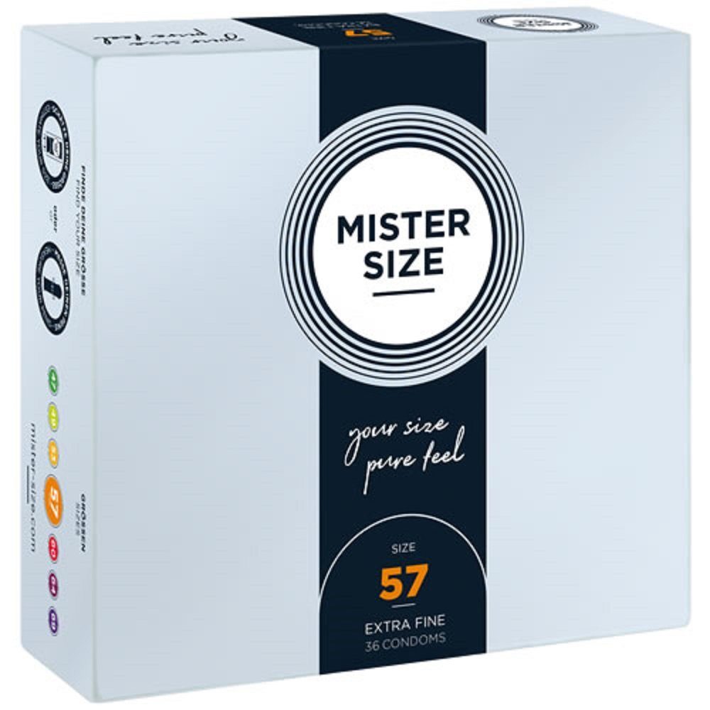 MISTER SIZE XXL-Kondome Mister Size «57» Maßkondome - großzügig & bequem Packung mit, 36 St., Kondome in Größe L, vegan, extra dünn & extra fein, das passende Kondom in Ihrer Größe