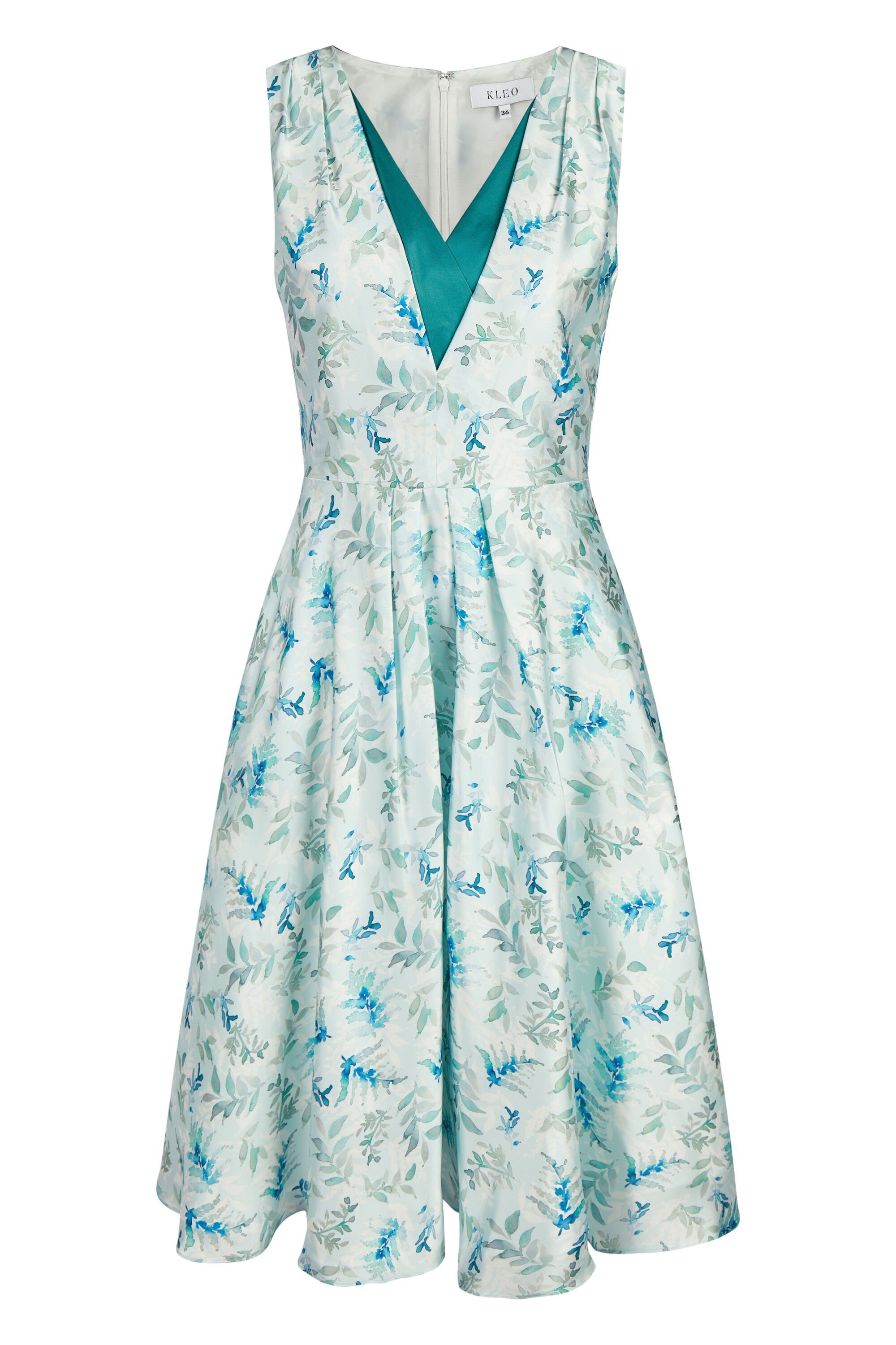 MULTI AQUA mit Blumenprint Abendkleid handgezeichnetem Kleo