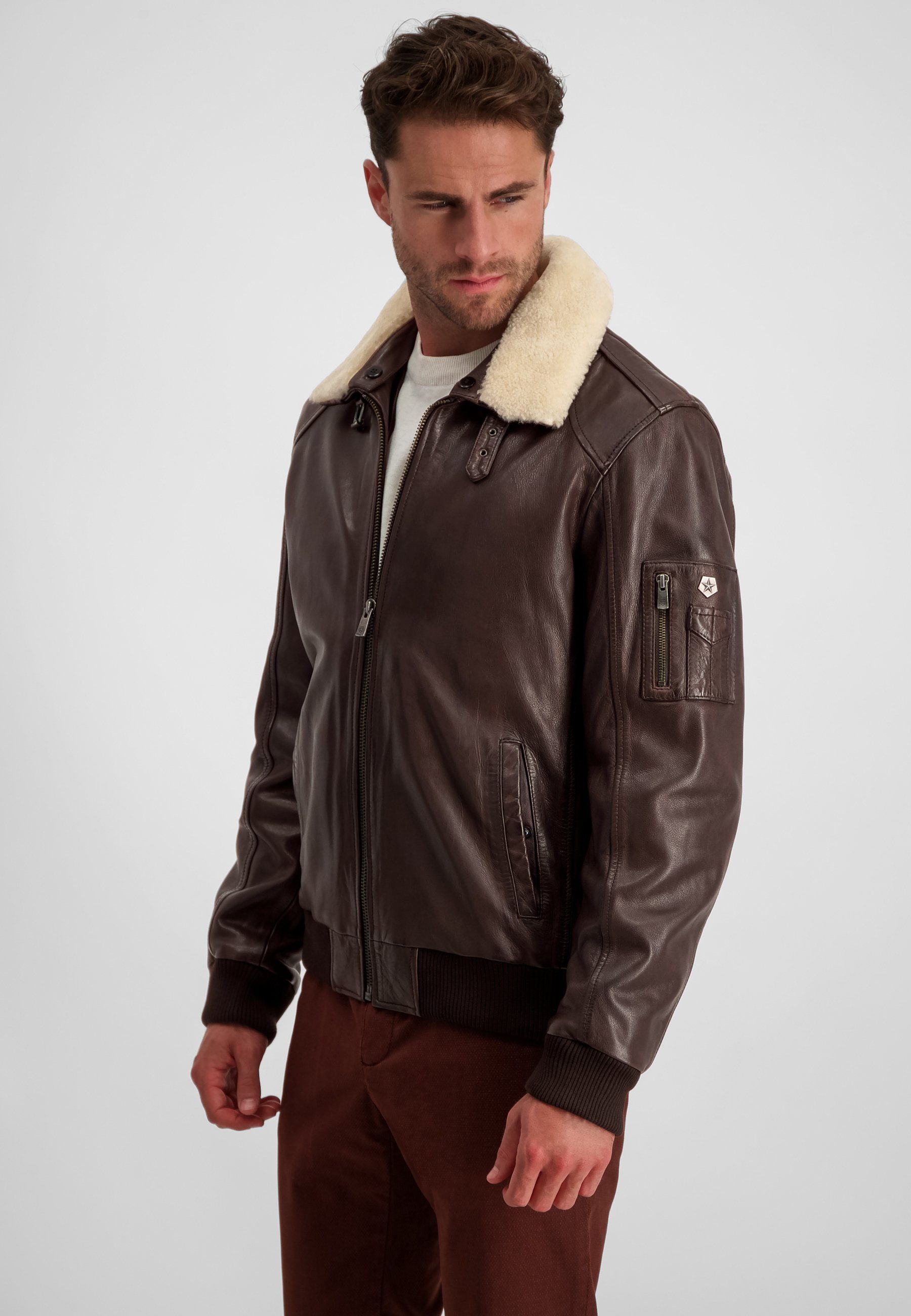 Milestone Lederjacke MSTom with real fur aus Lammleder mit Echt-Lammfell Curly Kragen