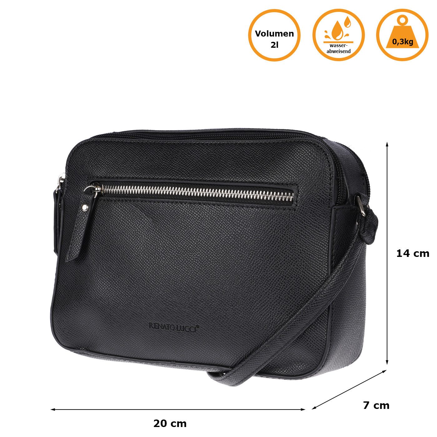Christian Wippermann Umhängetasche Damen Tasche Schultertasche Umhängetasche Crossover Bag Hellgrau (1 tlg), Leder Optik Handtasche Schwarz
