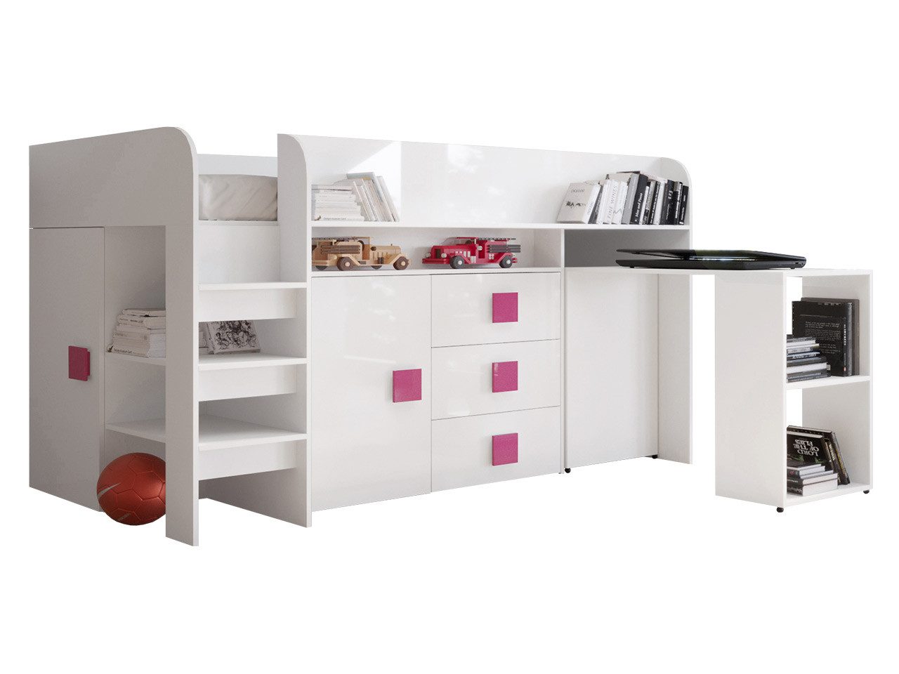 MIRJAN24 Hochbett Toledo 1 (Komplett-Set, Einzelbett mit Schreibtisch) 90x200 cm, mit drei Schubladen