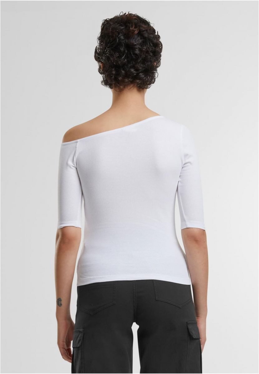 URBAN CLASSICS Rundhalsshirt Ladies Organic Asymmetric Rib Tee Damen Shirt günstig online kaufen